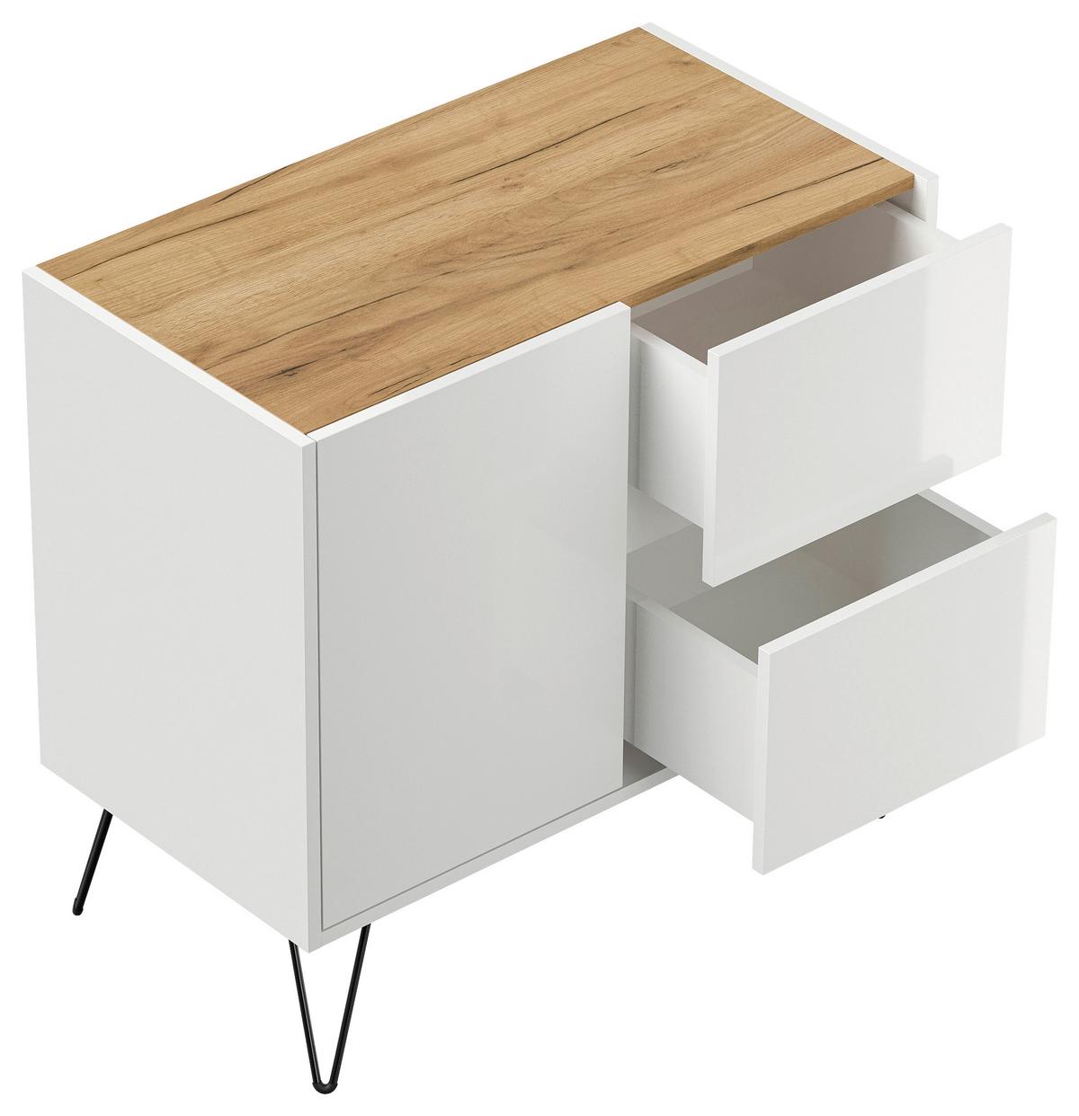 Sideboard Posseik Industrial Eichefarben/weiß B: 79 Cm - Weiß Hochglanz/Eichefarben, Design, Holzwerkstoff (79/75,8/42cm) - P & B