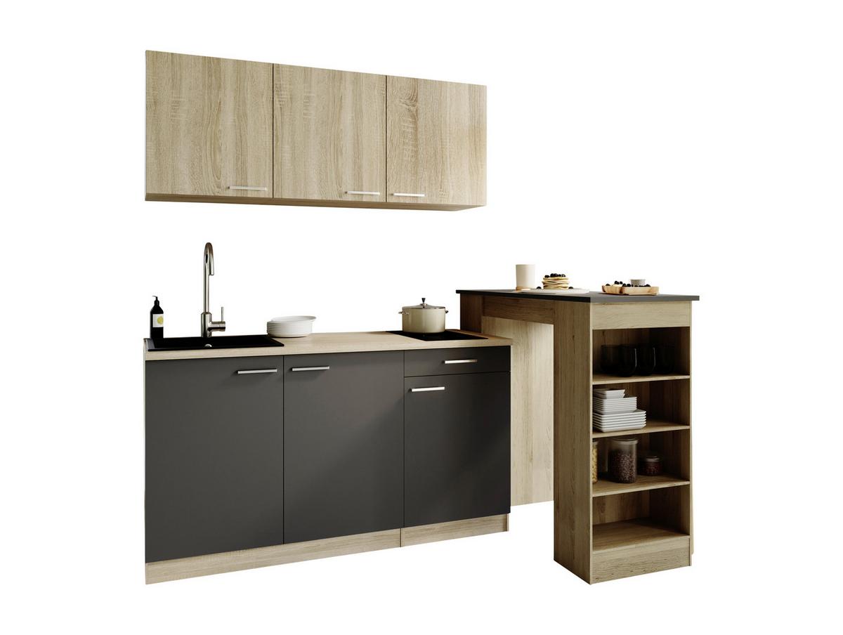 MINIKÜCHE Grau/Eichefarben B: 150cm - Eichefarben/Grau, Design, Holzwerkstoff (150cm) - Respekta