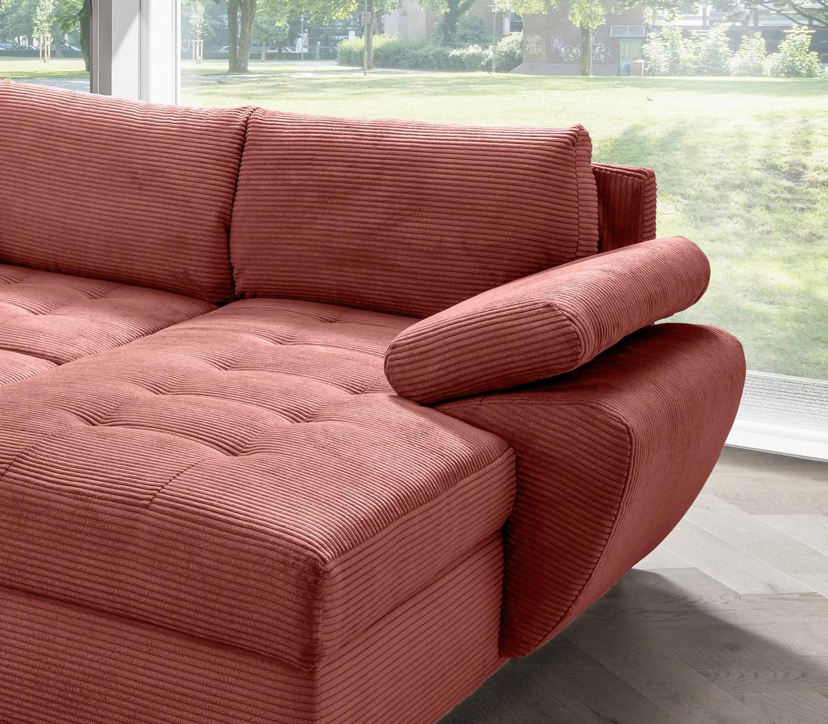 Wohnlandschaft Terana mit Schlaffunktion, Koralle - Chromfarben/Koralle, KONVENTIONELL, Textil (219/305/157cm) - Livetastic
