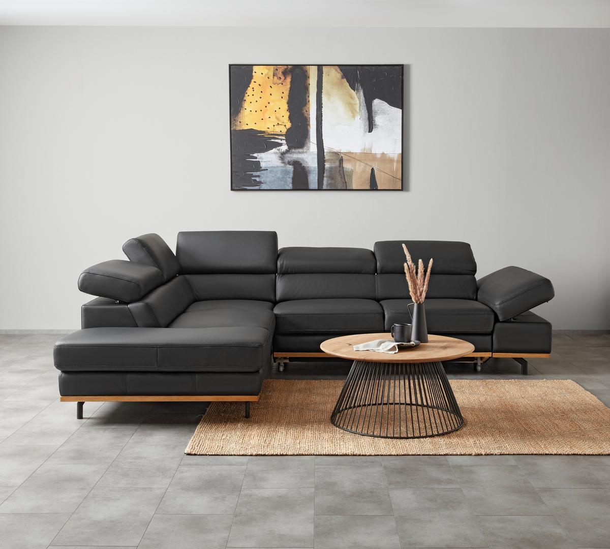 Rohová sedačka CARMEN, ľavá, čierna koža MADRAS - čierna, Modern, kov/koža (292/72/226cm) - Premium Living