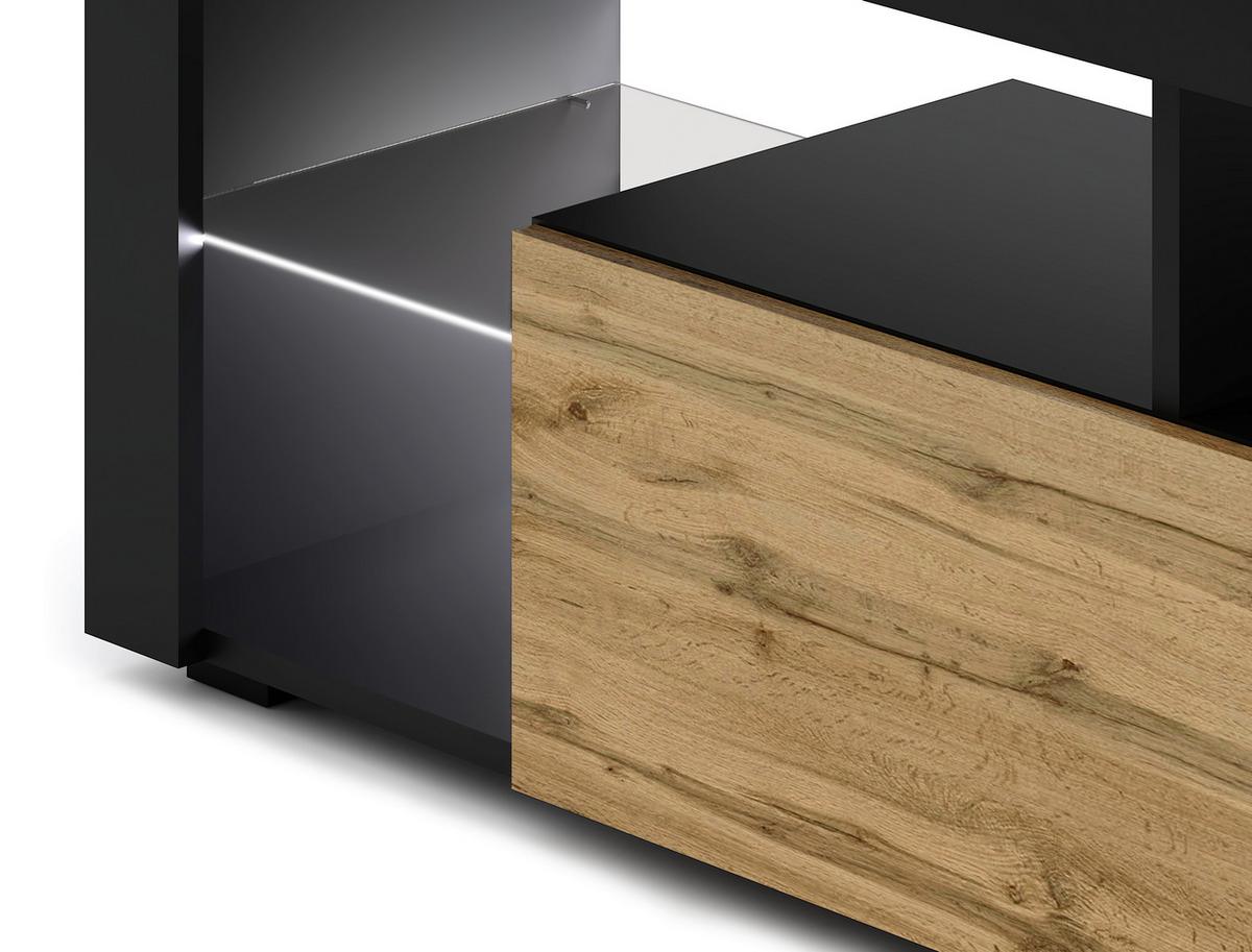 TV-Lowboard Led B: 140 cm Eiche Wotan, Schwarz - Eiche Wotan/Schwarz, Design, Glas/Holzwerkstoff (140/50,5/35cm) - Livetastic