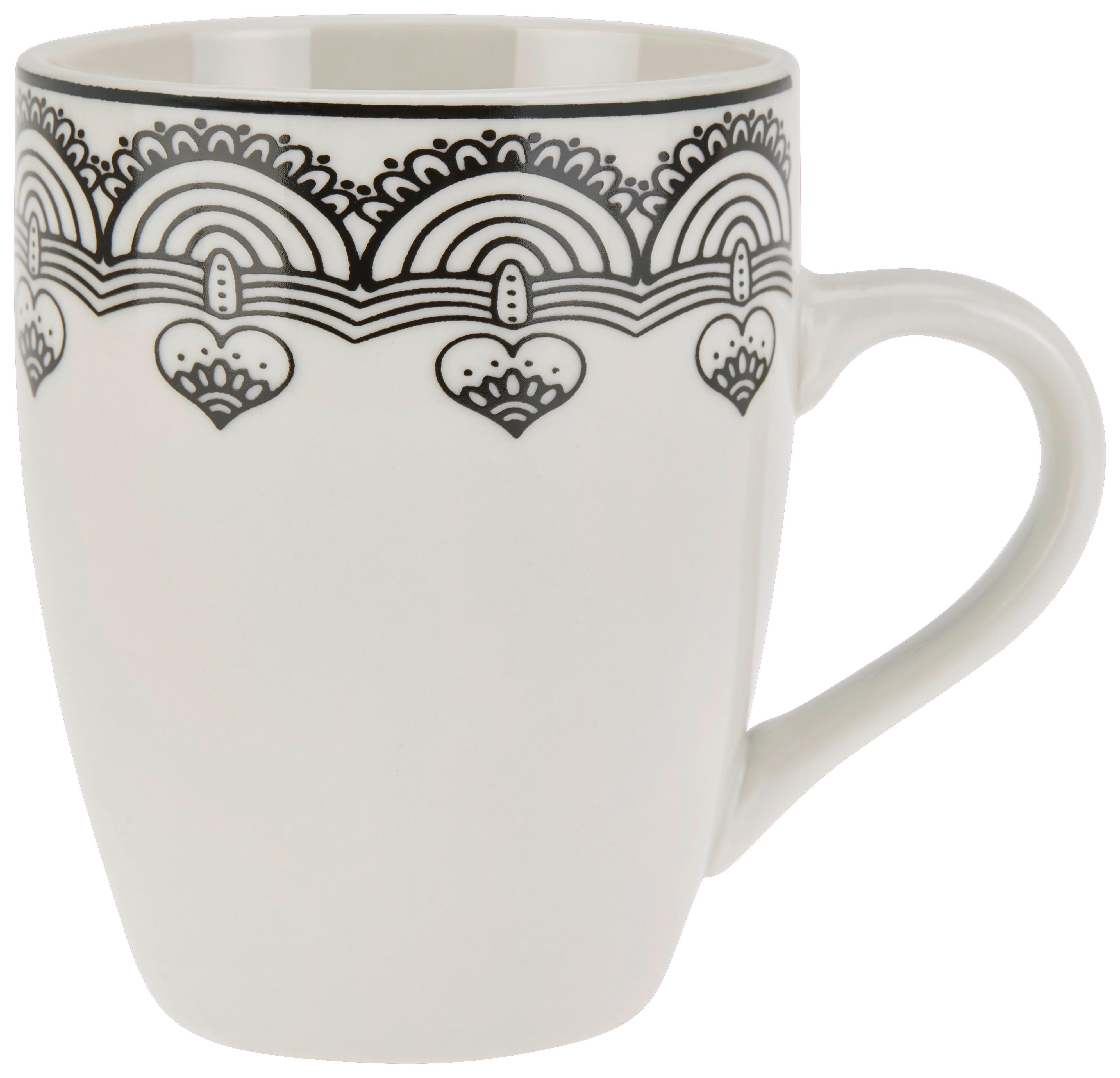 Kaffeebecher Ornament - Schwarz/Weiß, MODERN, Keramik (7,5/9,5cm) - Luca Bessoni
