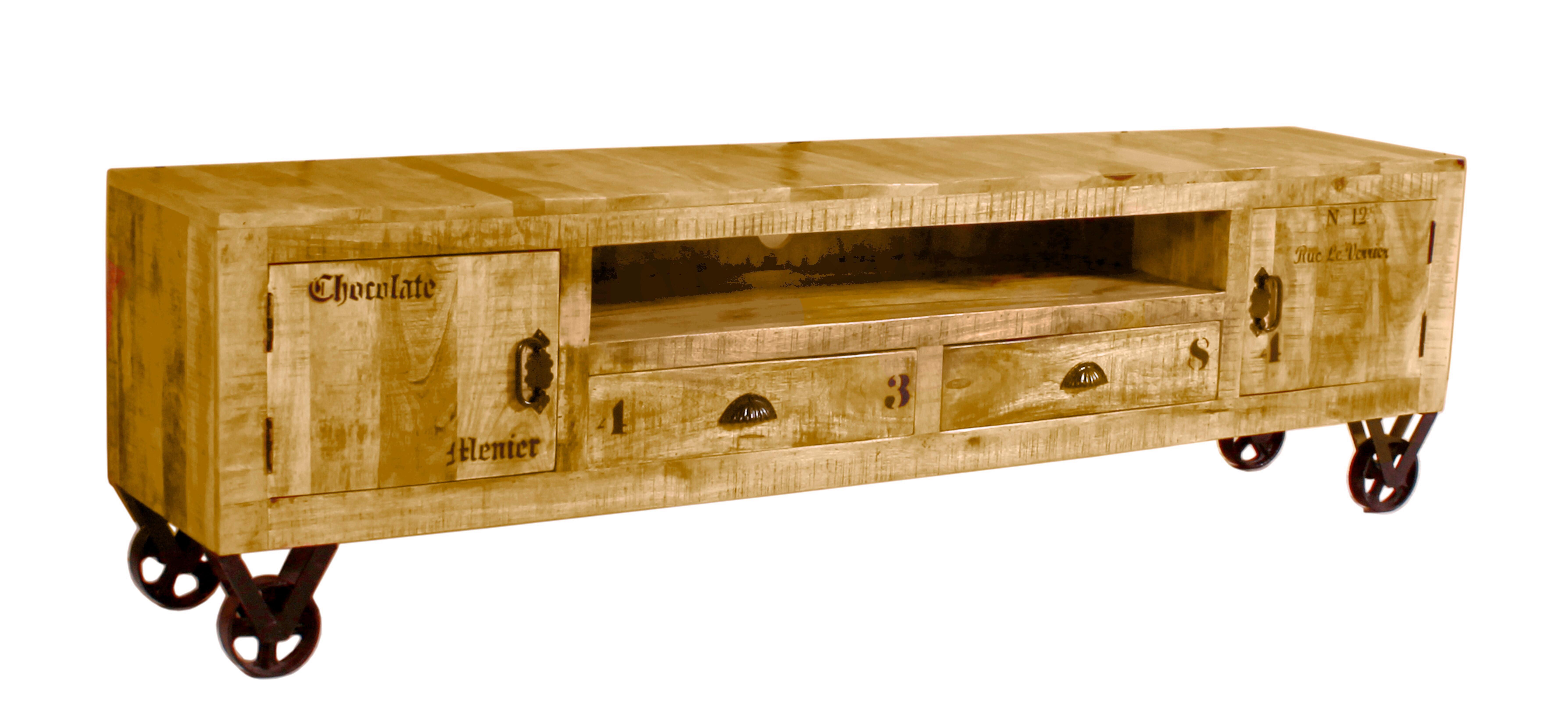 Lowboard Mangoholz B: 200cm - Schwarz/Naturfarben, Design, Holz/Metall (200/55/40cm) - MID.YOU