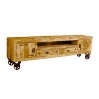 Lowboard Mangoholz B: 200cm - Schwarz/Naturfarben, Design, Holz/Metall (200/55/40cm) - MID.YOU