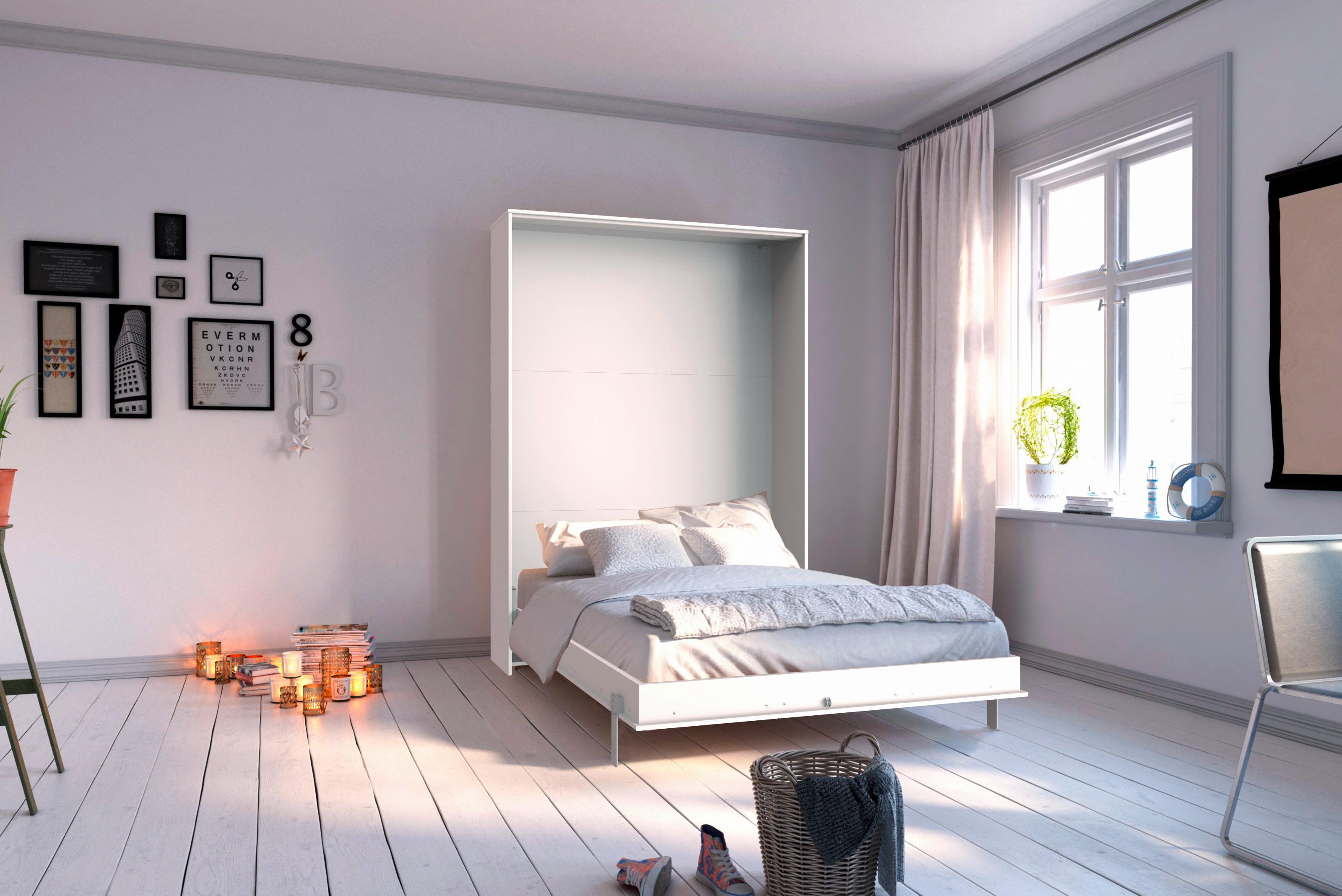 Schrankbett mit Lattenrost 140x200 cm Juist Weiß - Alufarben/Weiß, KONVENTIONELL, Holz/Holzwerkstoff (140/200cm) - MID.YOU