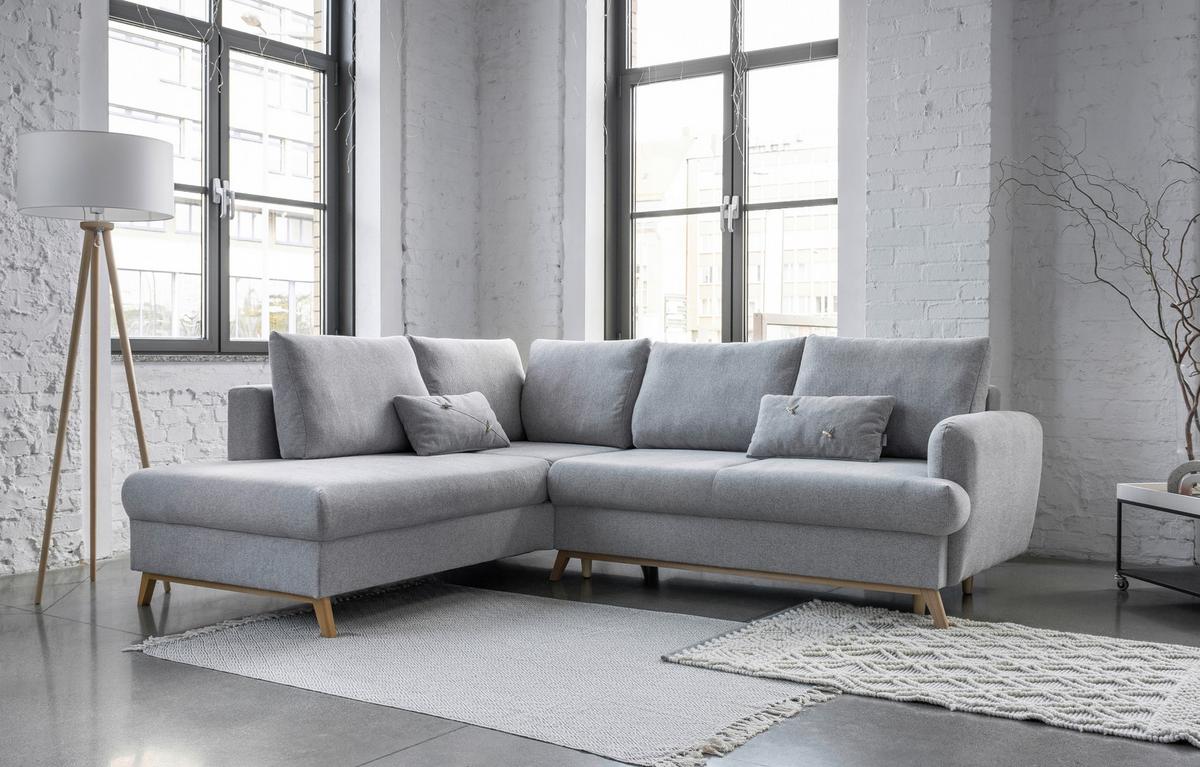Ecksofa Scanddic Lagom Hellgrau S: 202x242 cm - Hellgrau/Naturfarben, Textil (202/242cm) - MID.YOU