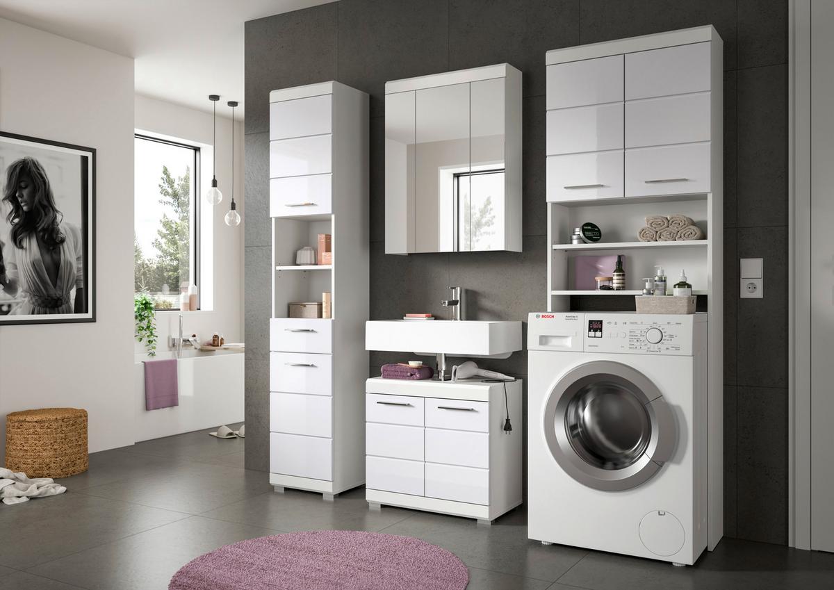 Badezimmer Scout Weiß B: 160 Cm - Weiß Hochglanz/Silberfarben, MODERN, Glas/Holzwerkstoff (160cm) - MID.YOU