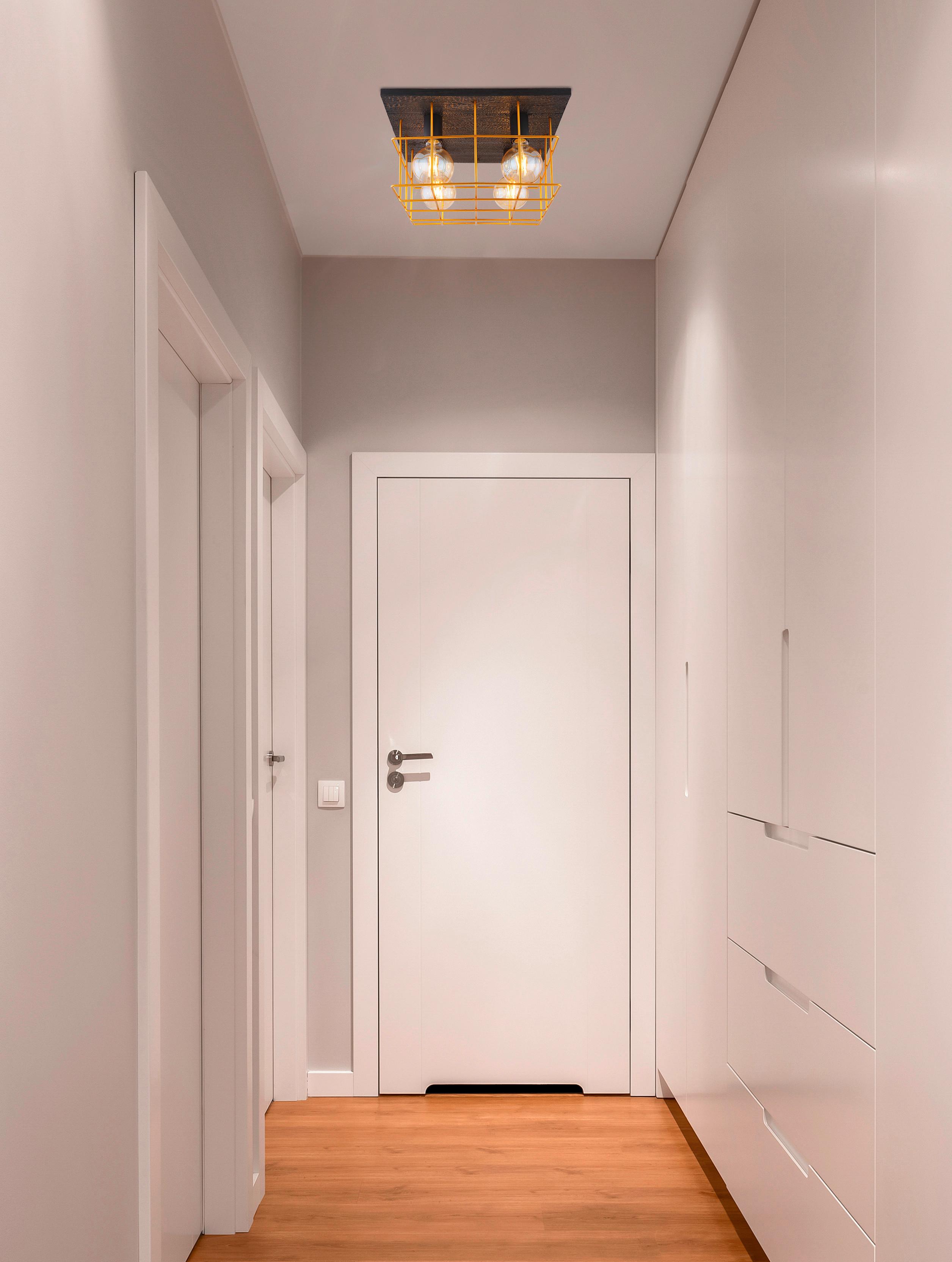 Deckenleuchte L: 40 cm 4-Flammig mit Holz - Goldfarben/Schwarz, Natur, Holz/Metall (40/40/26cm) - Globo