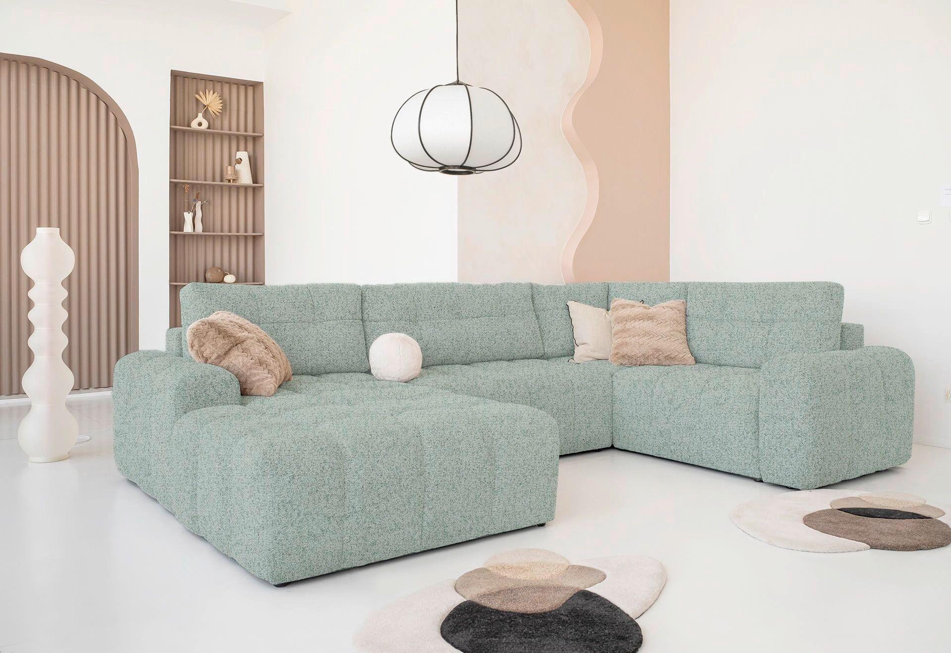 Wohnlandschaft Lulu Türkis U: 184x333x213cm - Türkis/Schwarz, Design, Textil (184/333/213cm) - MID.YOU