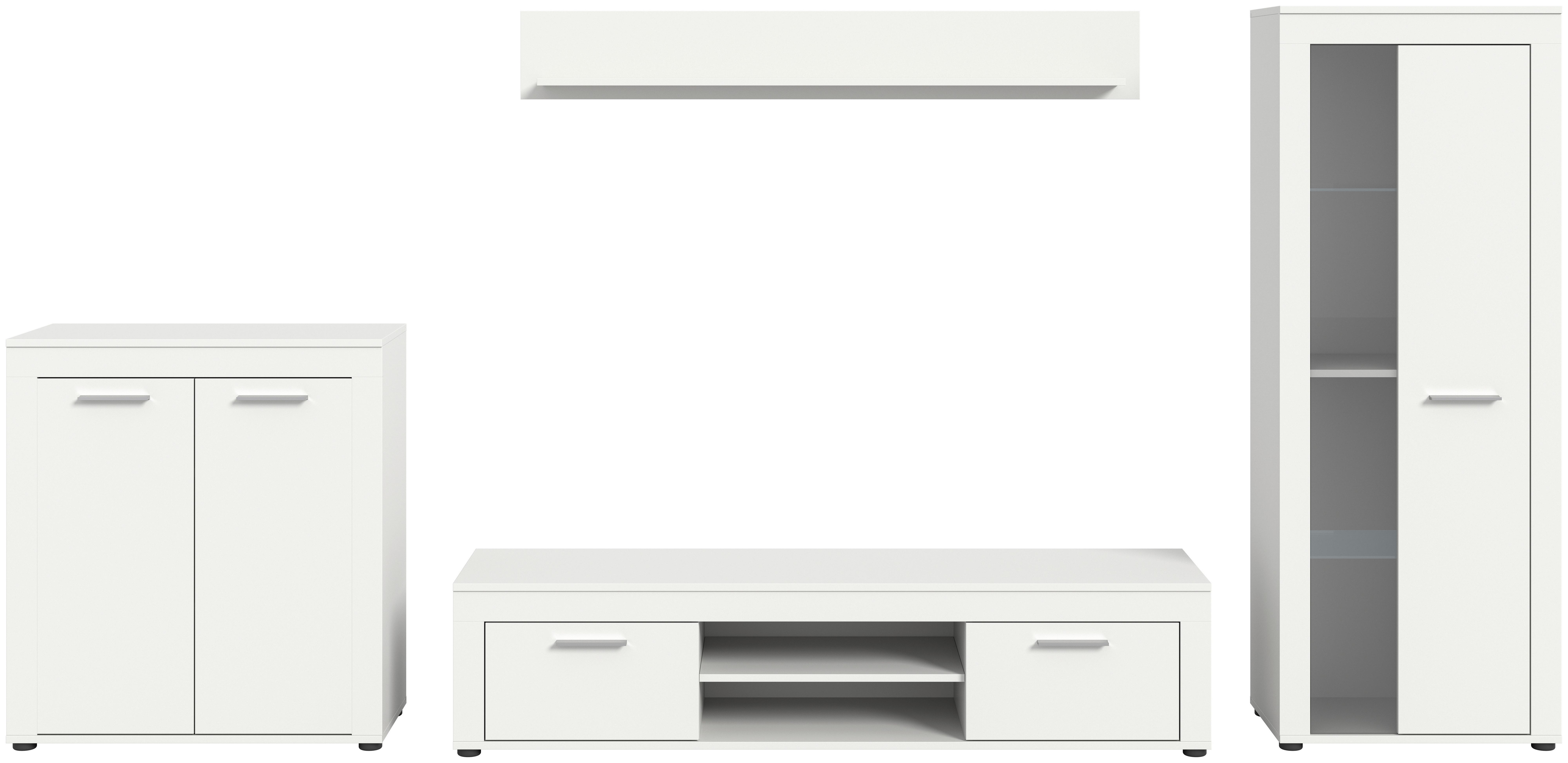 Wohnwand Jam Weiß 4-Teilig B: Ca. 330cm - Schwarz/Weiß, Design, Glas/Holzwerkstoff (330/159/35cm) - MID.YOU