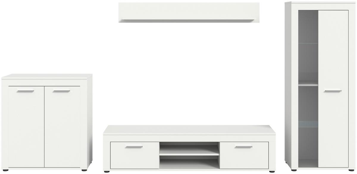 Wohnwand Jam Weiß 4-teilig B: ca. 330cm - Schwarz/Weiß, Design, Glas/Holzwerkstoff (330/159/35cm) - MID.YOU