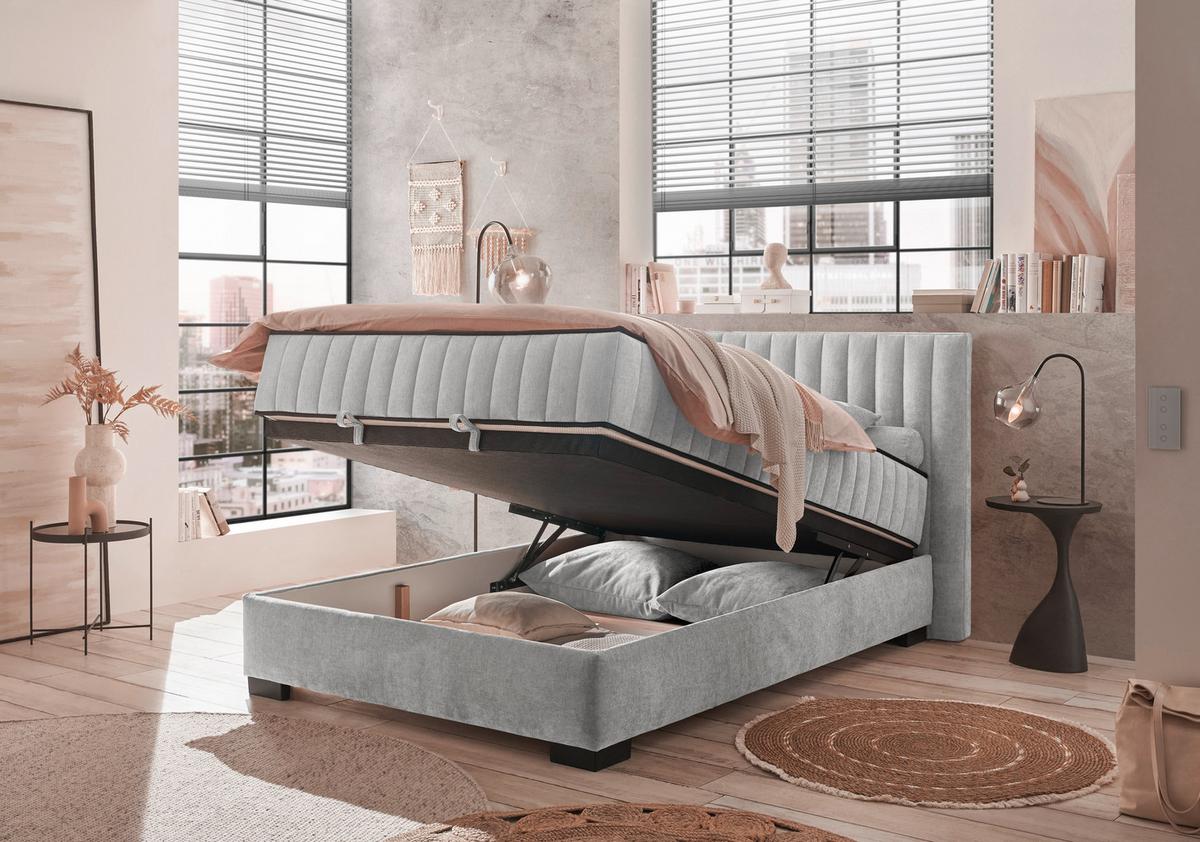 Boxbett Nagol C - Hellgrau/Schwarz, MODERN, Holzwerkstoff/Textil (140/200cm) - MID.YOU