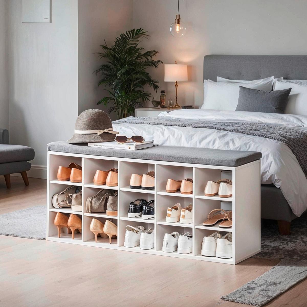 Schuhbank Grau, Weiß B: 105 cm - Weiß/Grau, Trend, Holzwerkstoff (105/48/30cm) - MID.YOU