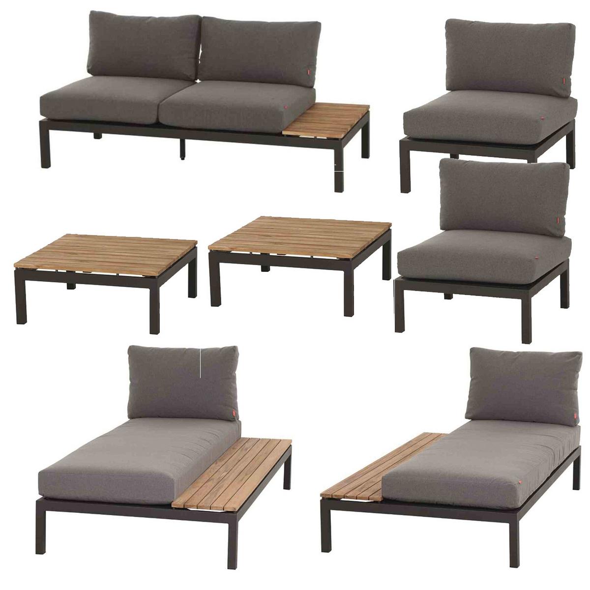 Loungegarnitur 7-Tlg. Teakholz/Metall mit Kissen - Anthrazit/Grau, KONVENTIONELL, Holz/Kunststoff - Siena Garden