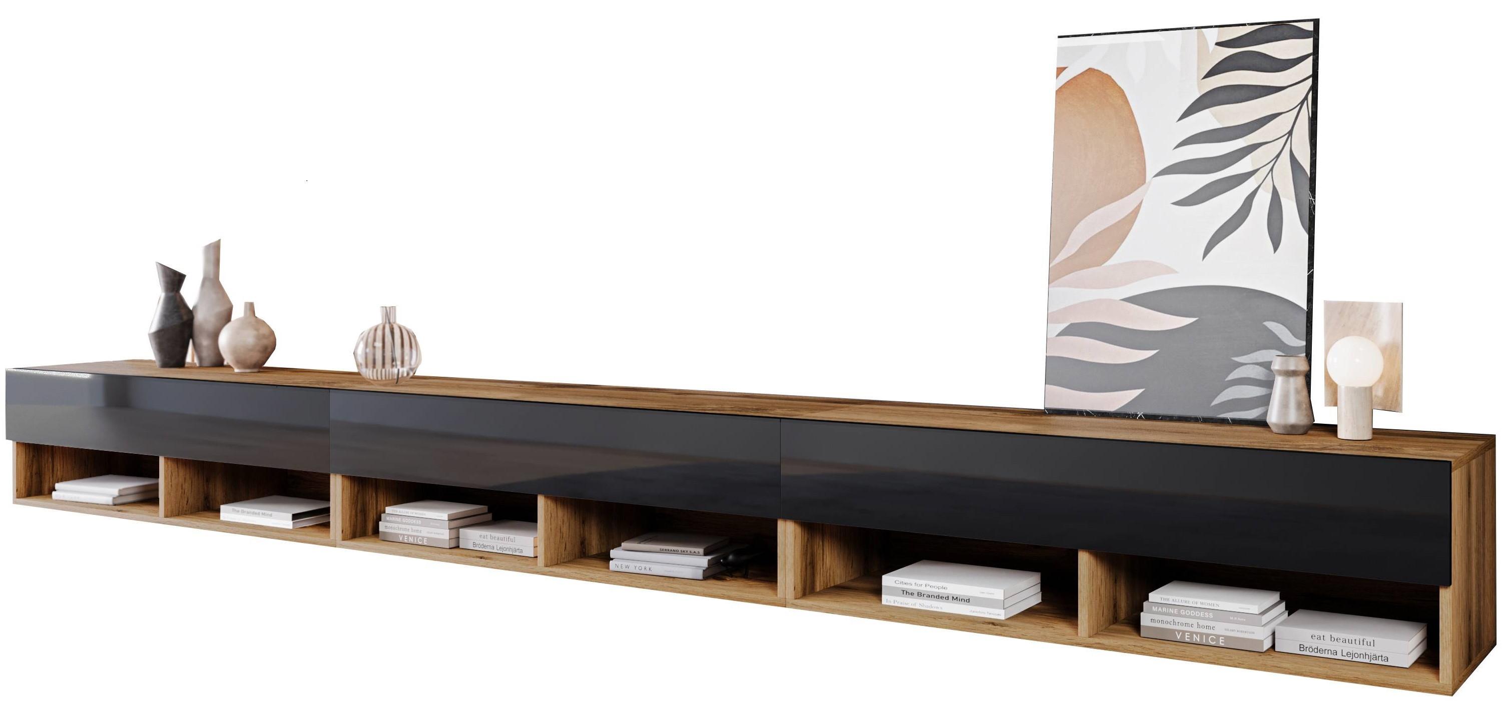 Nízka komoda s LED osvetlením - sivá/biela s vysokým leskom, Lifestyle, kompozitné drevo/plast (300/30/31cm) - P & B