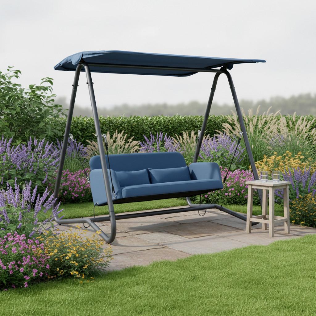 Hollywoodska záhradná hojdačka ILVA BLU modrá - modrá/tmavosivá, Modern, kov/textil (178/175/142cm) - Bessagi Garden