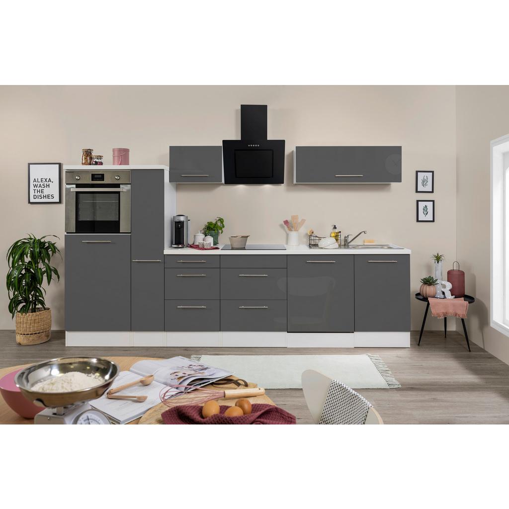 Küchenzeile Mit Geräten 310 Cm Grau Hochglanz/weiß