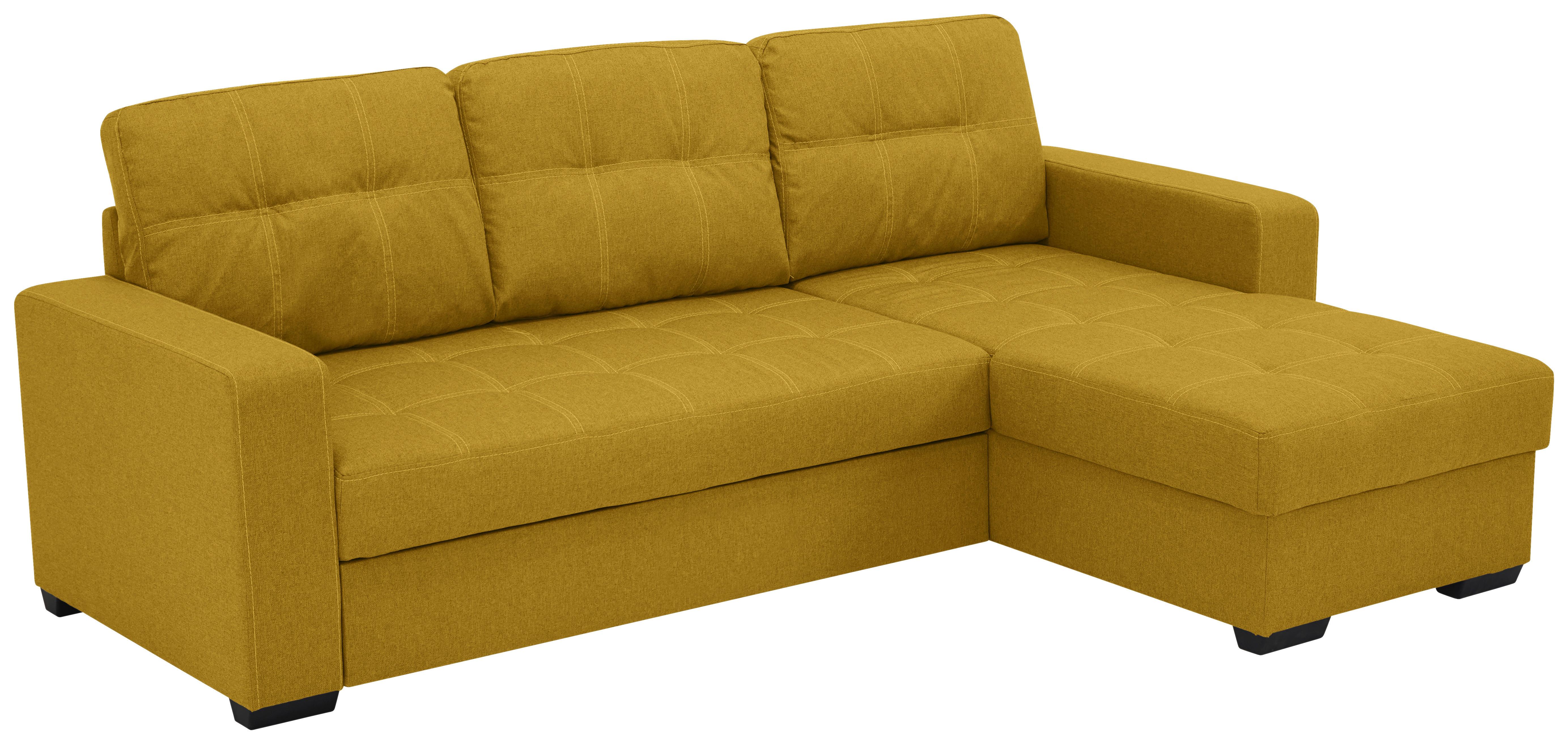 Eckschlafsofa Mediolan Senfgelb S: 240x160 cm - Senfgelb/Schwarz, Design, Textil (240/160cm) - Livetastic