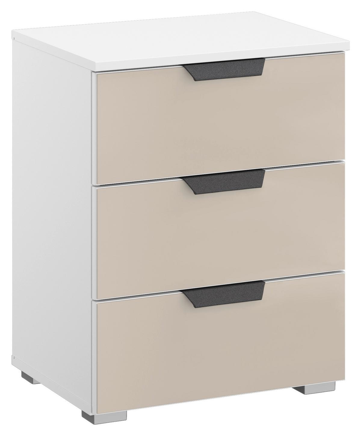 Nachtkästchen Artemis Weiß/champagner, H: 62cm - Champagner/Alufarben, MODERN, Glas/Holzwerkstoff (47/62/42cm) - Rauch Möbel