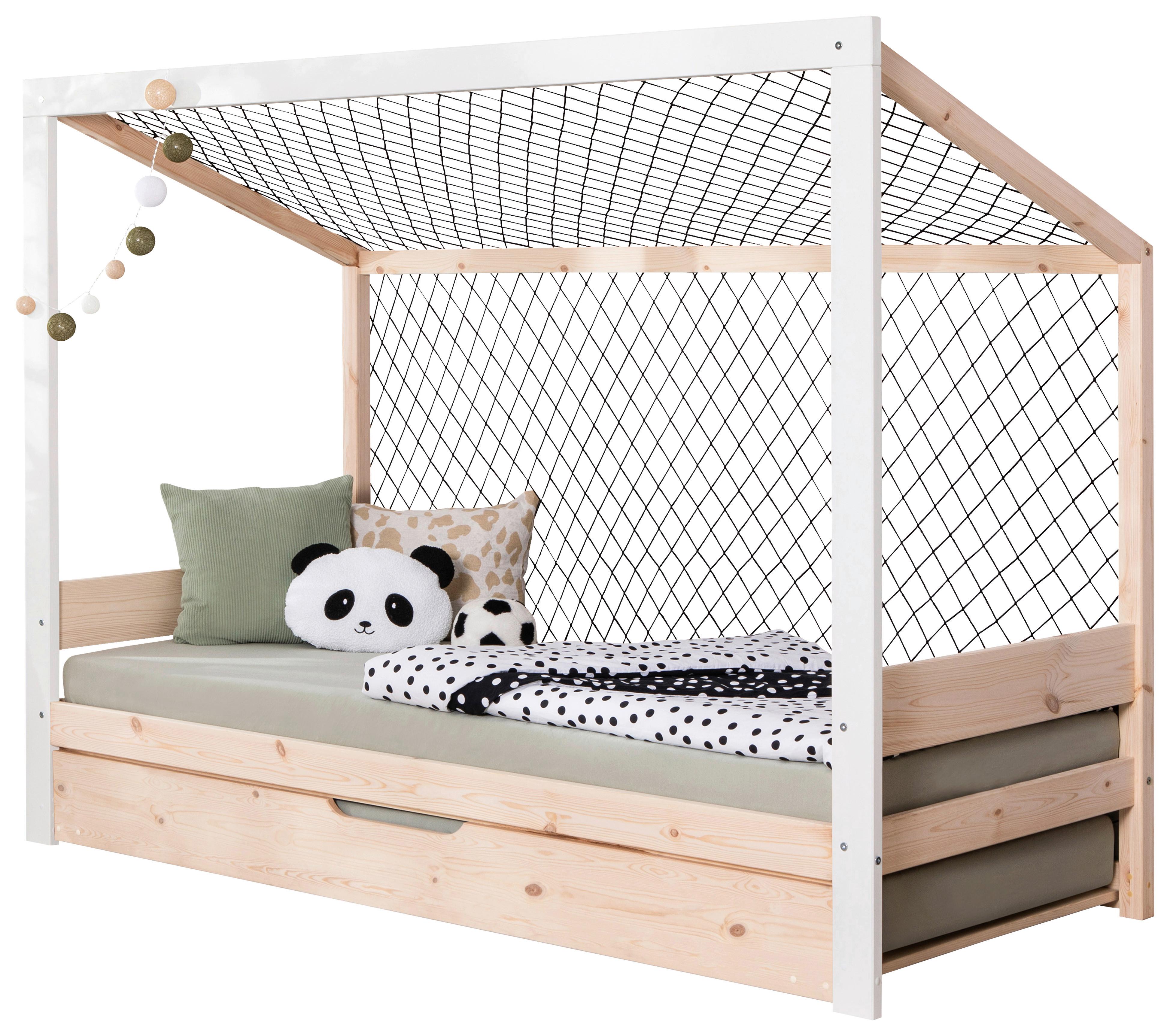 Bodenbett Mit Bettkasten 90x200 Cm Naturfarben/weiß - Naturfarben/Weiß, MODERN, Holz/Textil (90/200cm) - MID.YOU