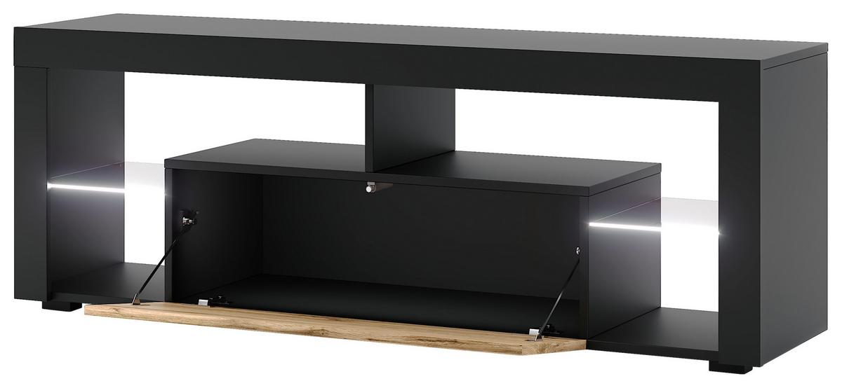 TV-Lowboard Led B: 140 cm Eiche Wotan, Schwarz - Eiche Wotan/Schwarz, Design, Glas/Holzwerkstoff (140/50,5/35cm) - Livetastic