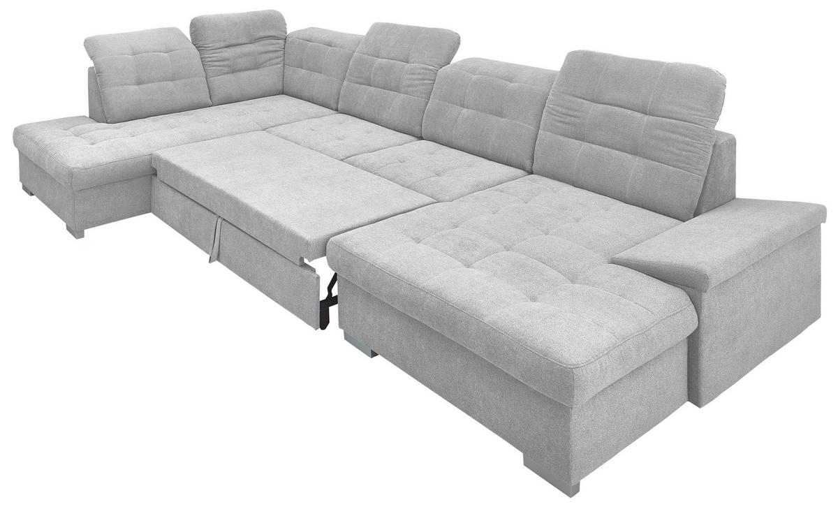 Wohnlandschaft Zira Mit Schlaffunktion Silberfarben - Chromfarben/Silberfarben, Design, Textil (212/330/169cm) - Livetastic
