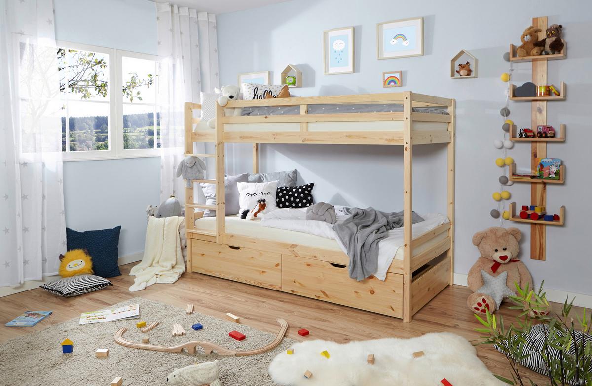 Etagenbett Finn Naturfarben Kiefer Massiv Mit Leiter - Naturfarben/Kieferfarben, MODERN, Holz (90/200cm) - MID.YOU