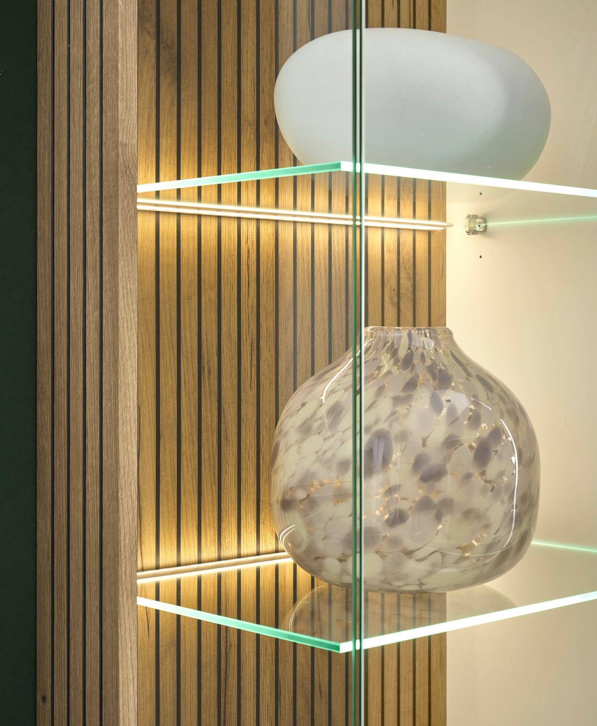 Vitrine Hudson Weiß/Eichefarben B: 75 cm - Eichefarben/Schwarz, Design, Glas/Holzwerkstoff (75/180/38cm) - MID.YOU