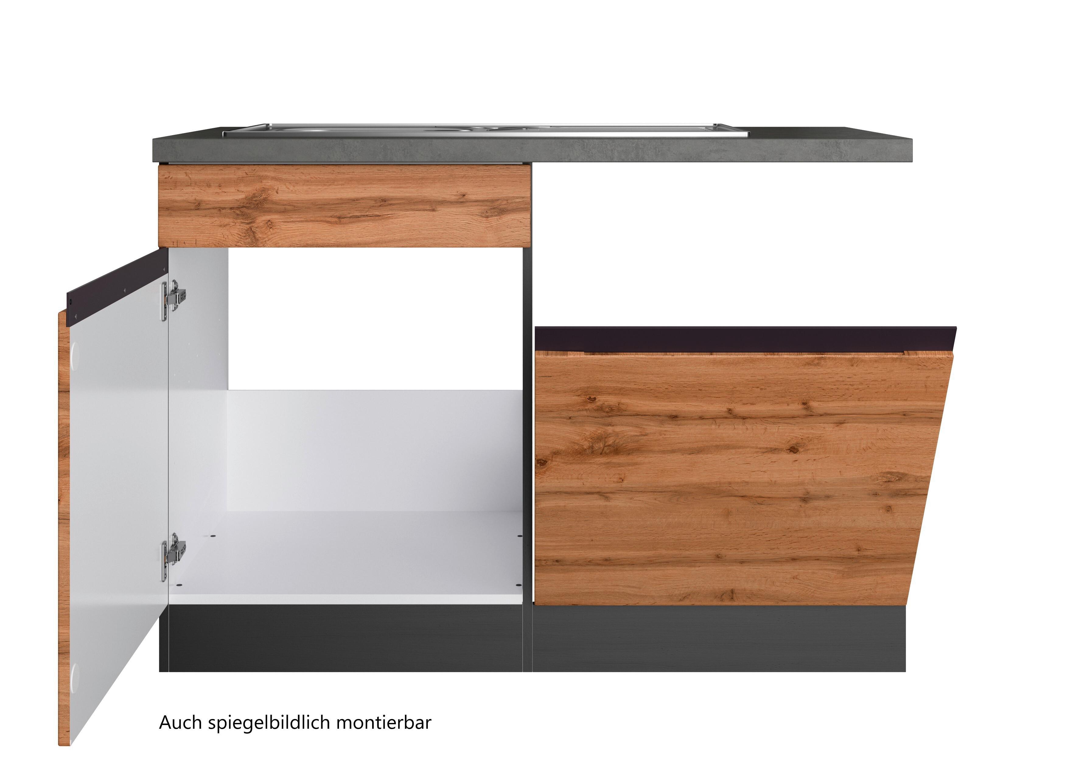 Spülenschrank Mit Spüle Turin B: 120 cm Graphit/Eiche Dekor - Eiche Wotan/Graphitfarben, Design, Holzwerkstoff (120/86/60cm) - Held