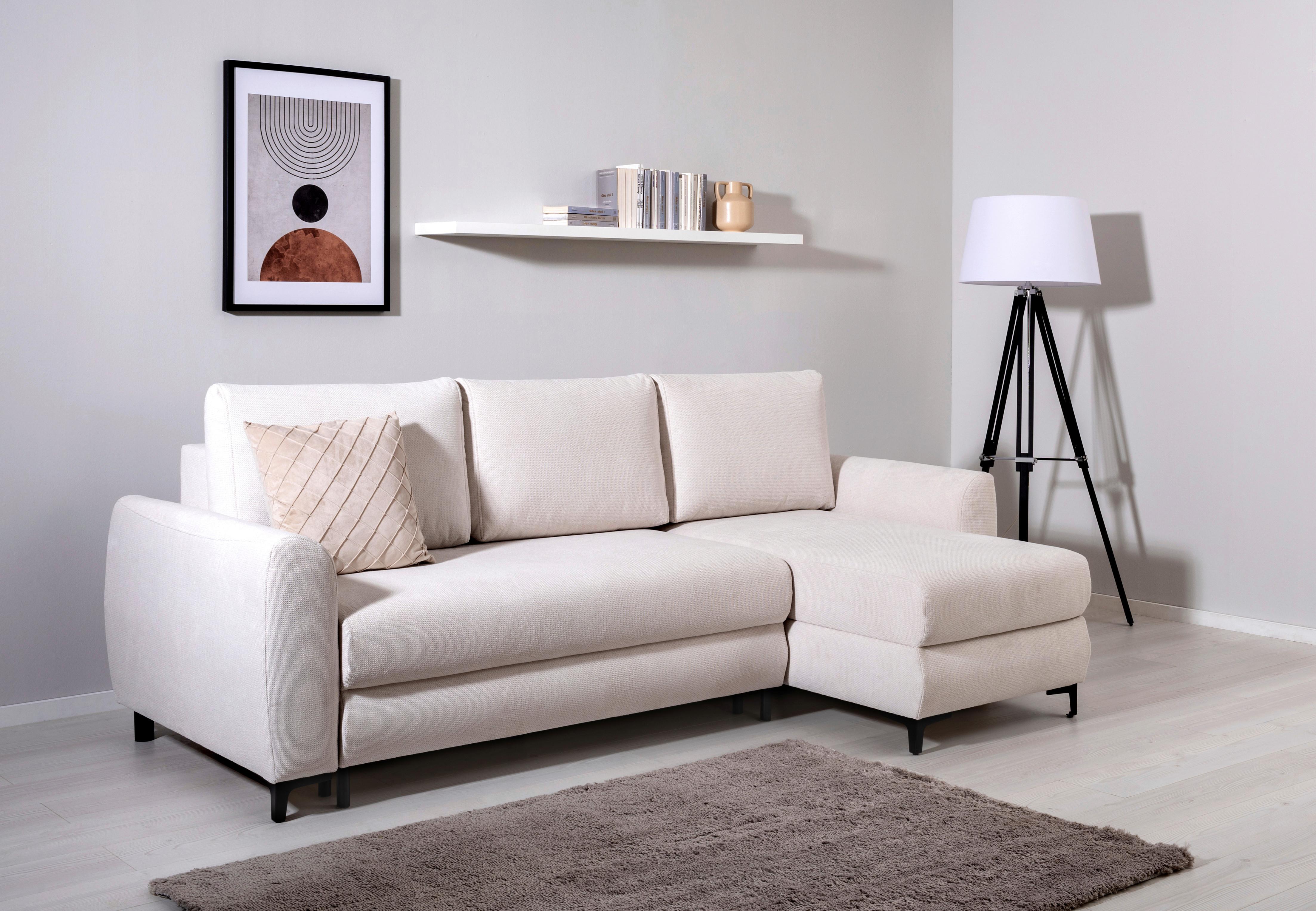 Ecksofa Moli, Creme S: 236x148 cm - Creme/Schwarz, Design, Textil (236/148cm) - MID.YOU