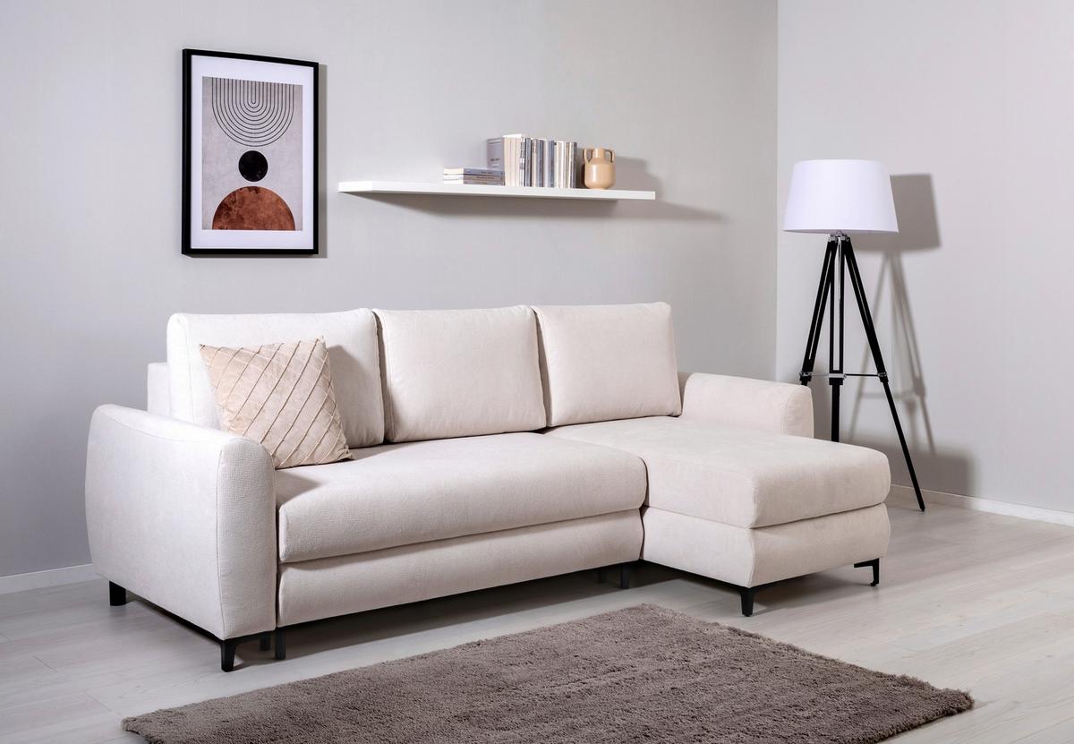 Ecksofa Moli, Creme S: 236x148 cm - Creme/Schwarz, Design, Textil (236/148cm) - MID.YOU