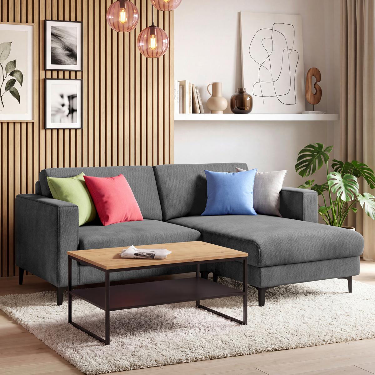 Ecksofa Atlanta dunkelgrau, 210x149cm - Dunkelgrau/Schwarz, Trend, Holz/Textil (210/149cm)