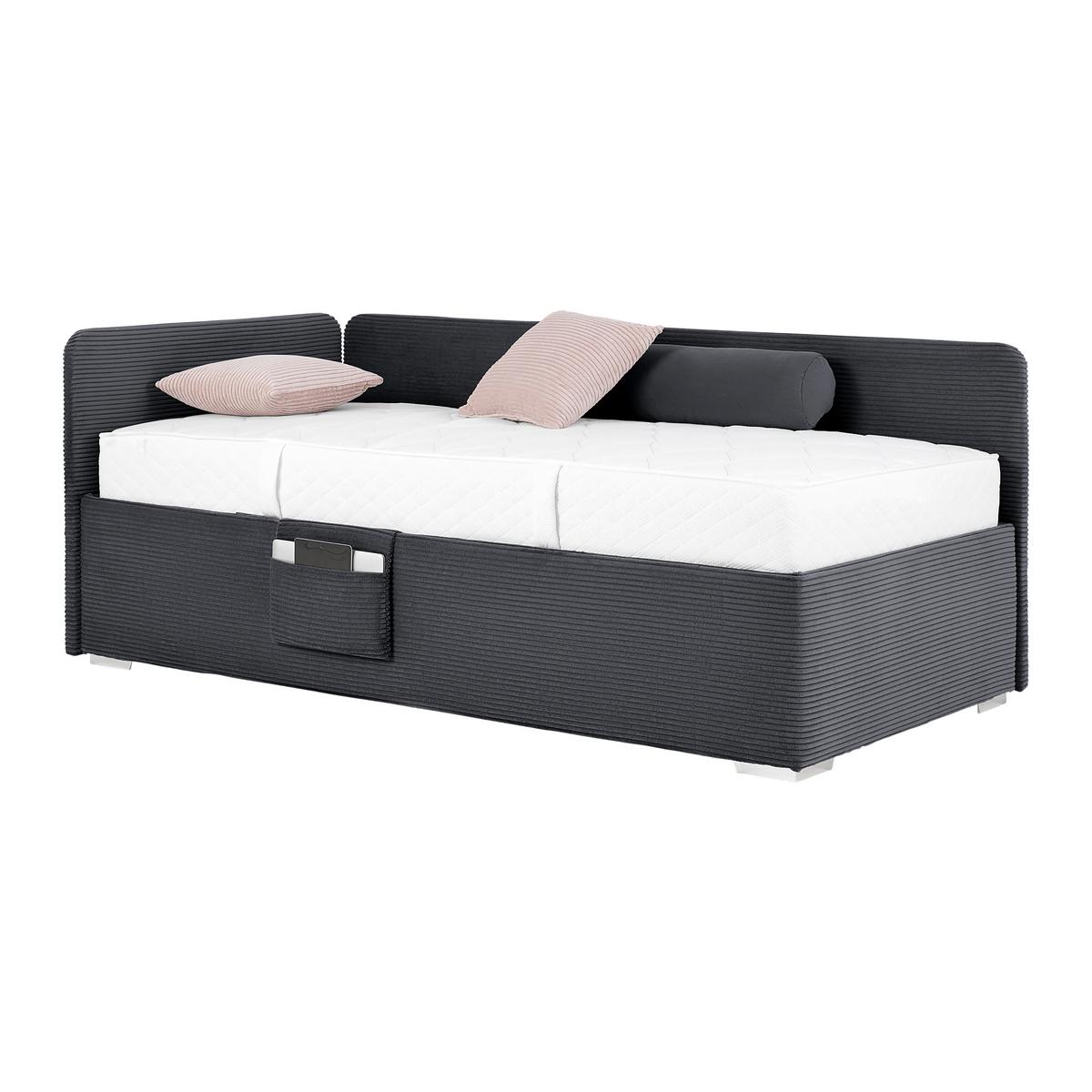 Posteľ Remi s bočnicami 90x200, poťah grafitový - prírodná farba/grafitová, Konventionell, drevo/textil (90/200cm) - Based