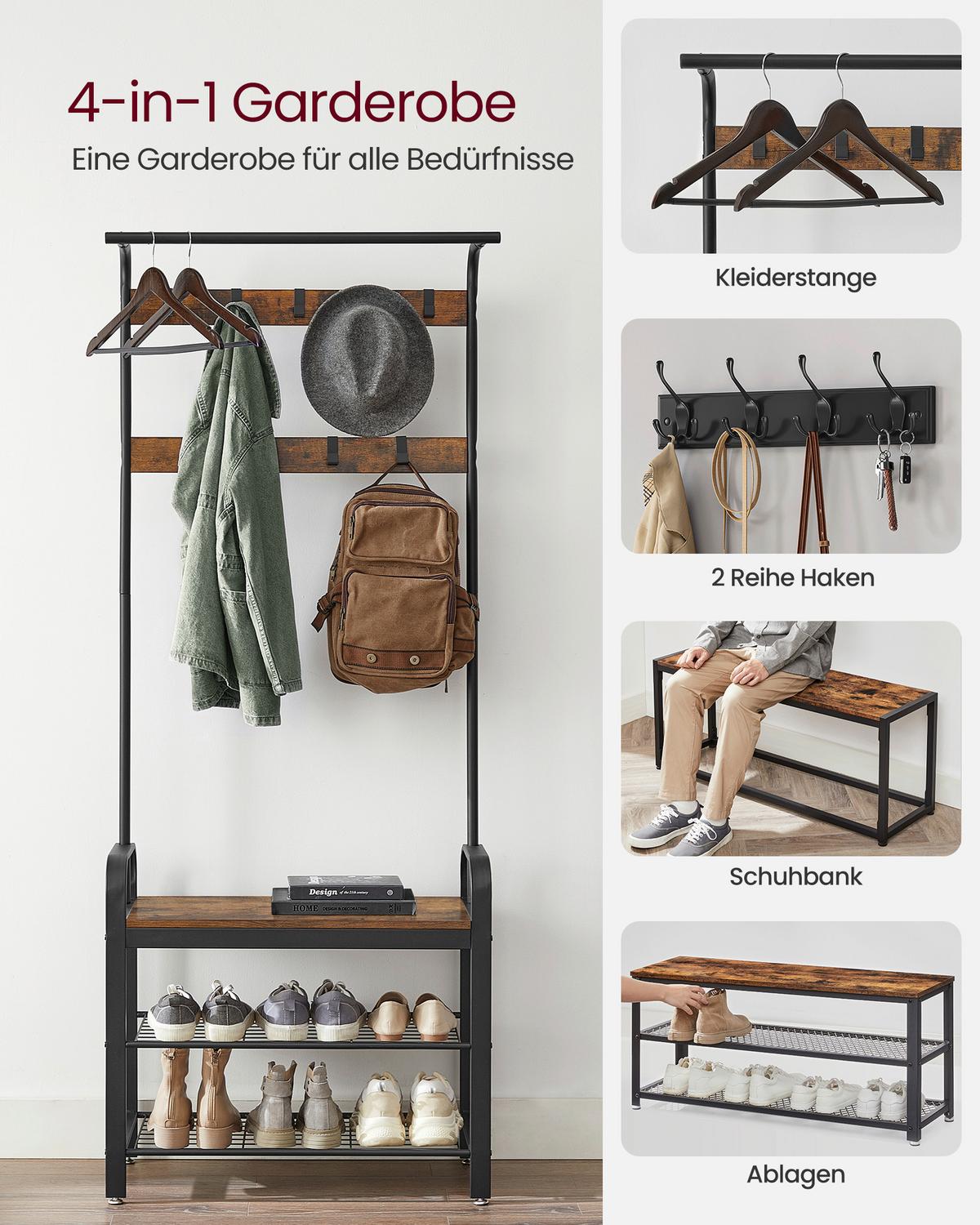 Šatna VINTAGE - černá/hnědá, Trend, kompozitní dřevo (72/183/33,7cm) - Boxxx