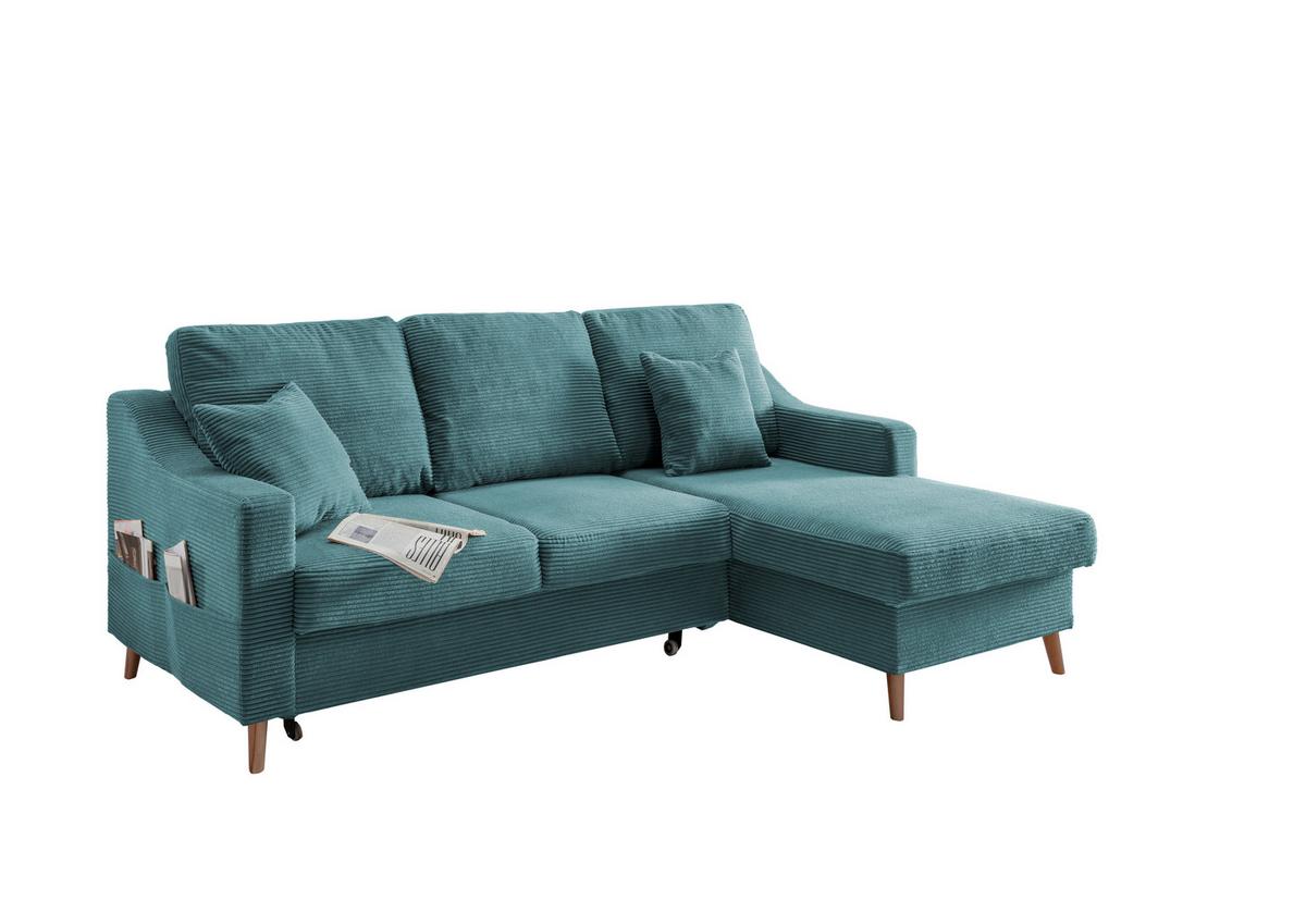 Ecksofa mit Schlaffunktion Valentina Petrol - Petrol/Naturfarben, Design, Textil (228/150cm) - P & B