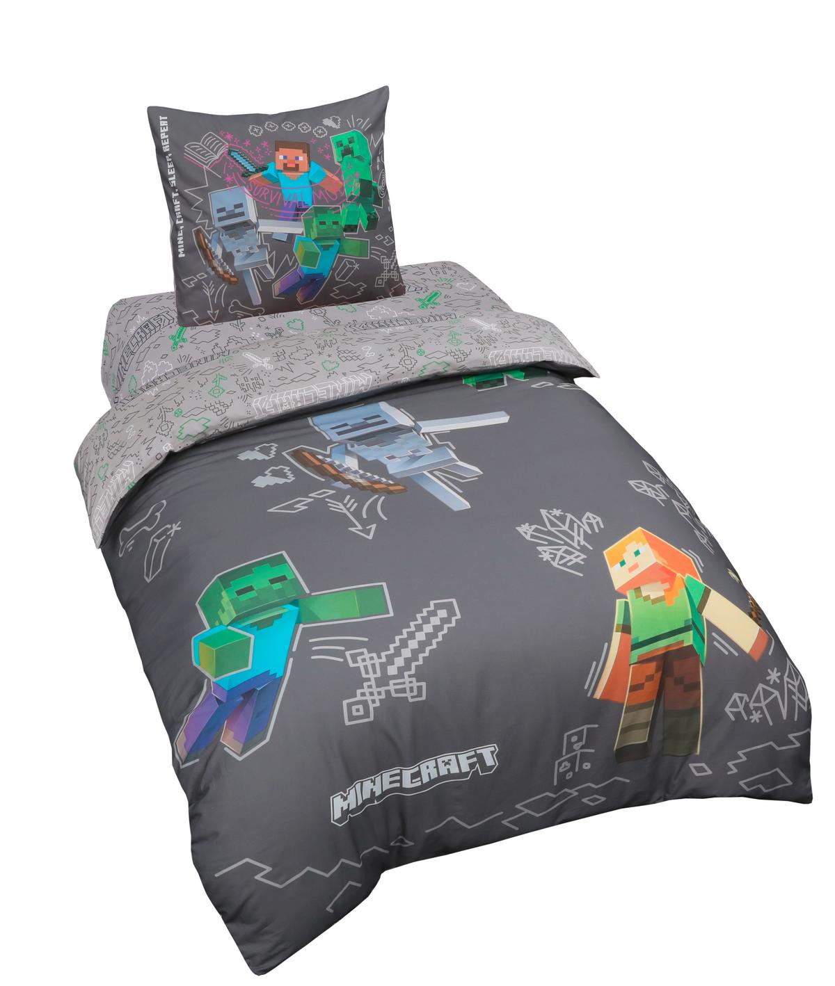 Wendebettwäsche Minecraft - Dunkelgrau/Hellgrau, Naturmaterialien/Textil (135/200cm)