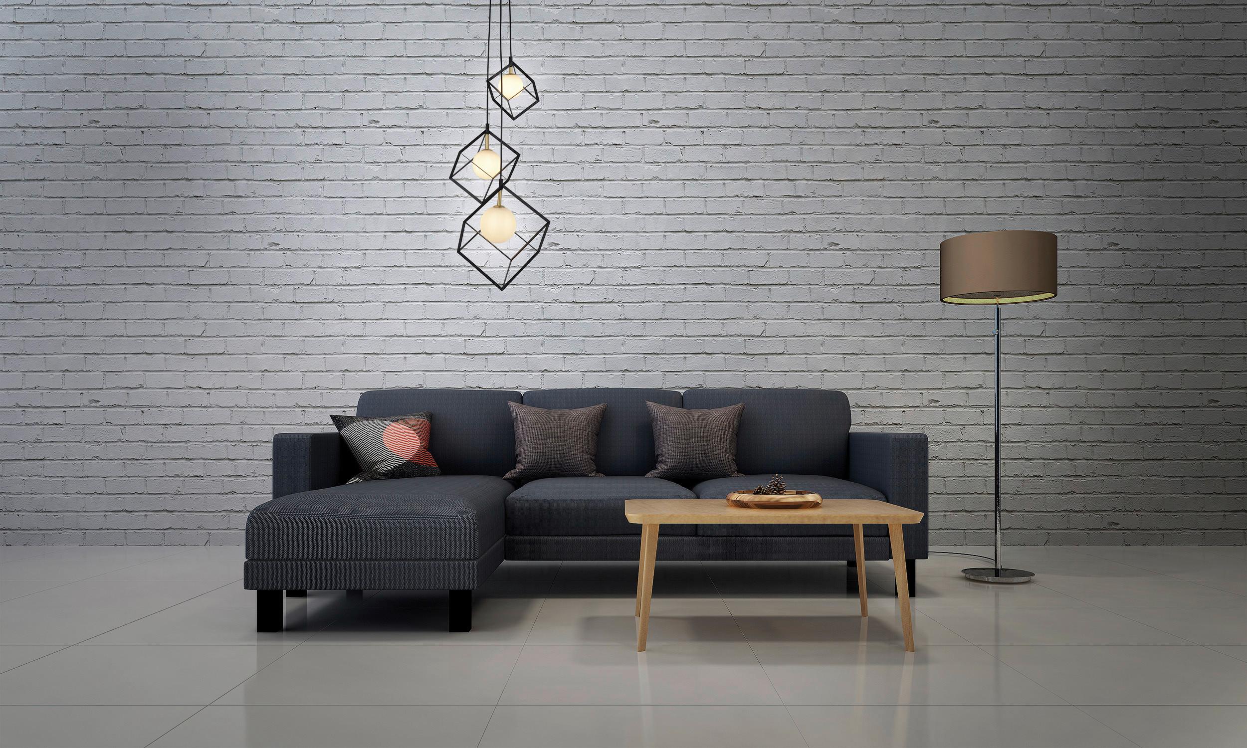 Hängeleuchte Cadre H: 147 cm 3-Flammig, Würfelformen - Goldfarben/Schwarz, Design, Glas/Metall (147cm) - Näve