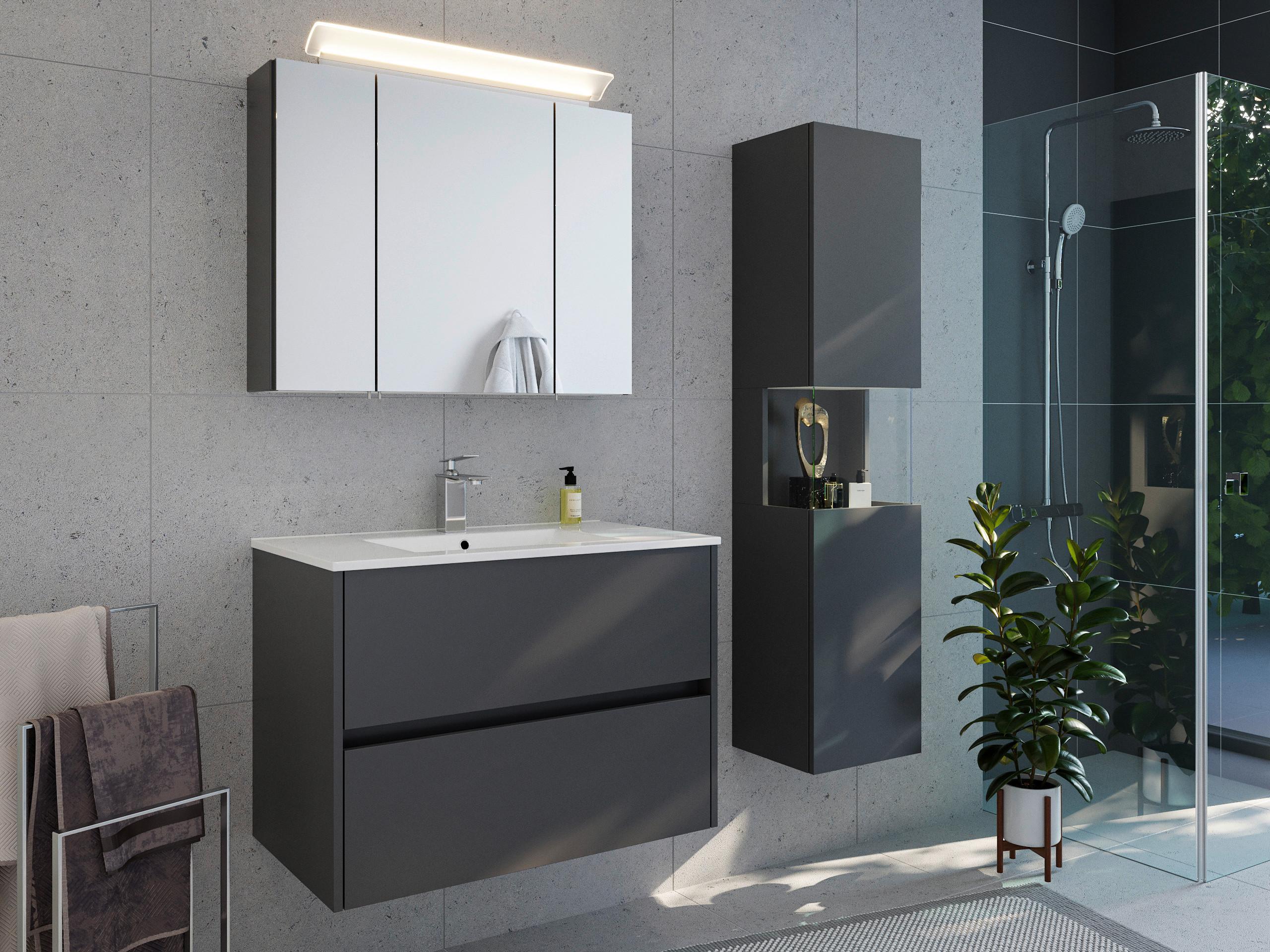 BADEZIMMER Limes, Graphitfarben B: 80cm - Graphitfarben/Weiß, Basics, Keramik/Holzwerkstoff (80cm) - MID.YOU