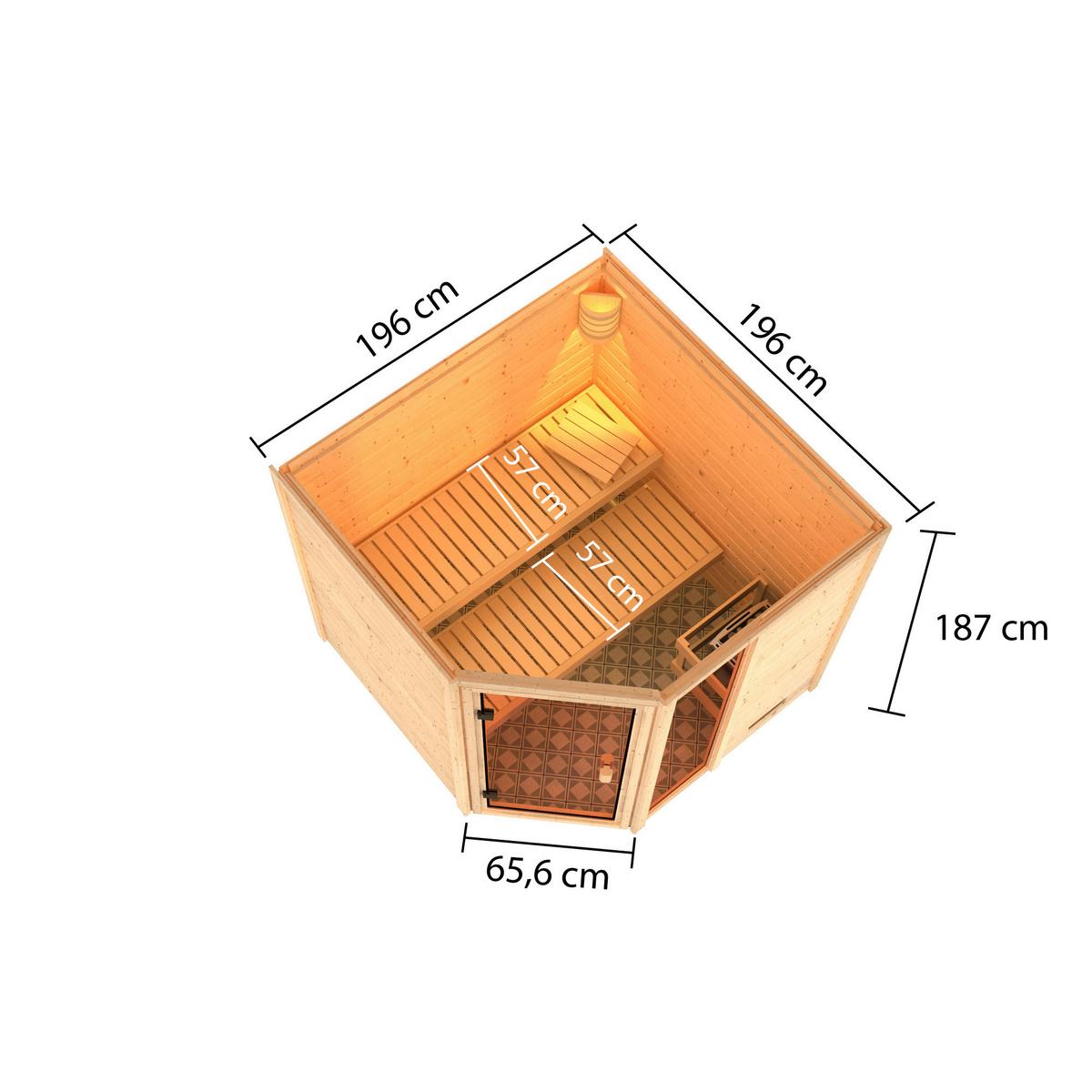 Sauna Lille 2 Mit Ext. Steuerung 196x187x196 Cm - Naturfarben, Basics, Holz (196/187/196cm) - Karibu