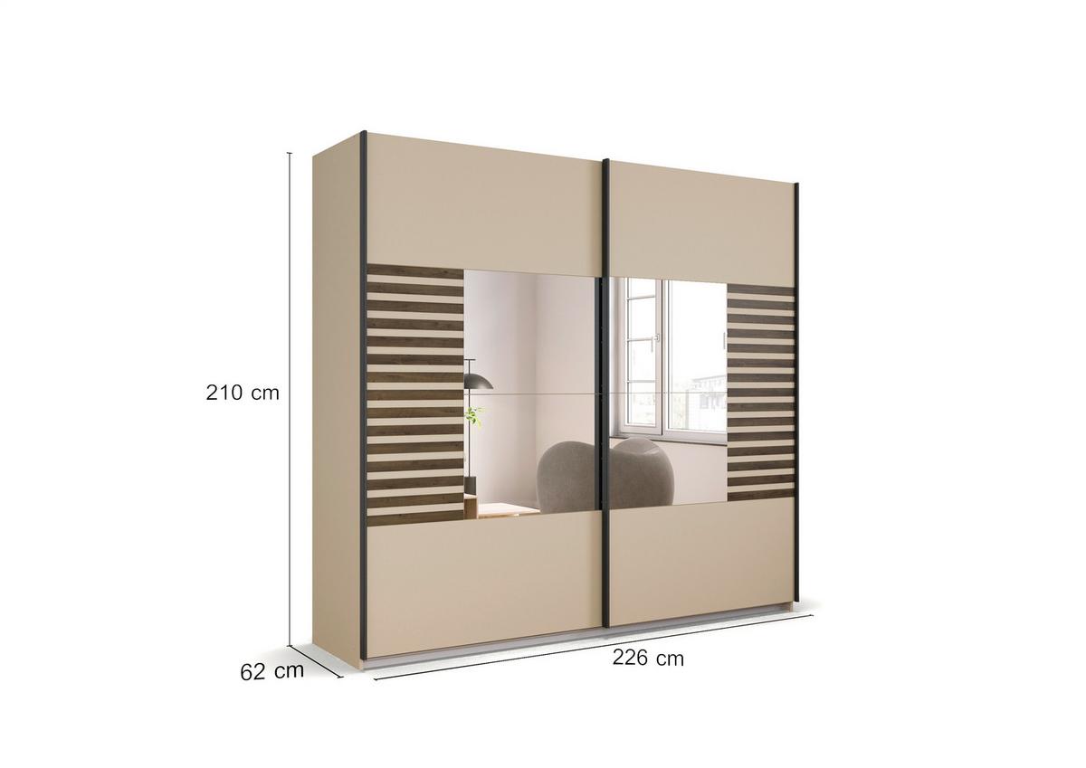 Schwebetürenschrank Barea Champagner Eiche Dekor - Eiche dunkel/Champagner, MODERN, Holzwerkstoff (226/210/62cm) - Rauch Möbel
