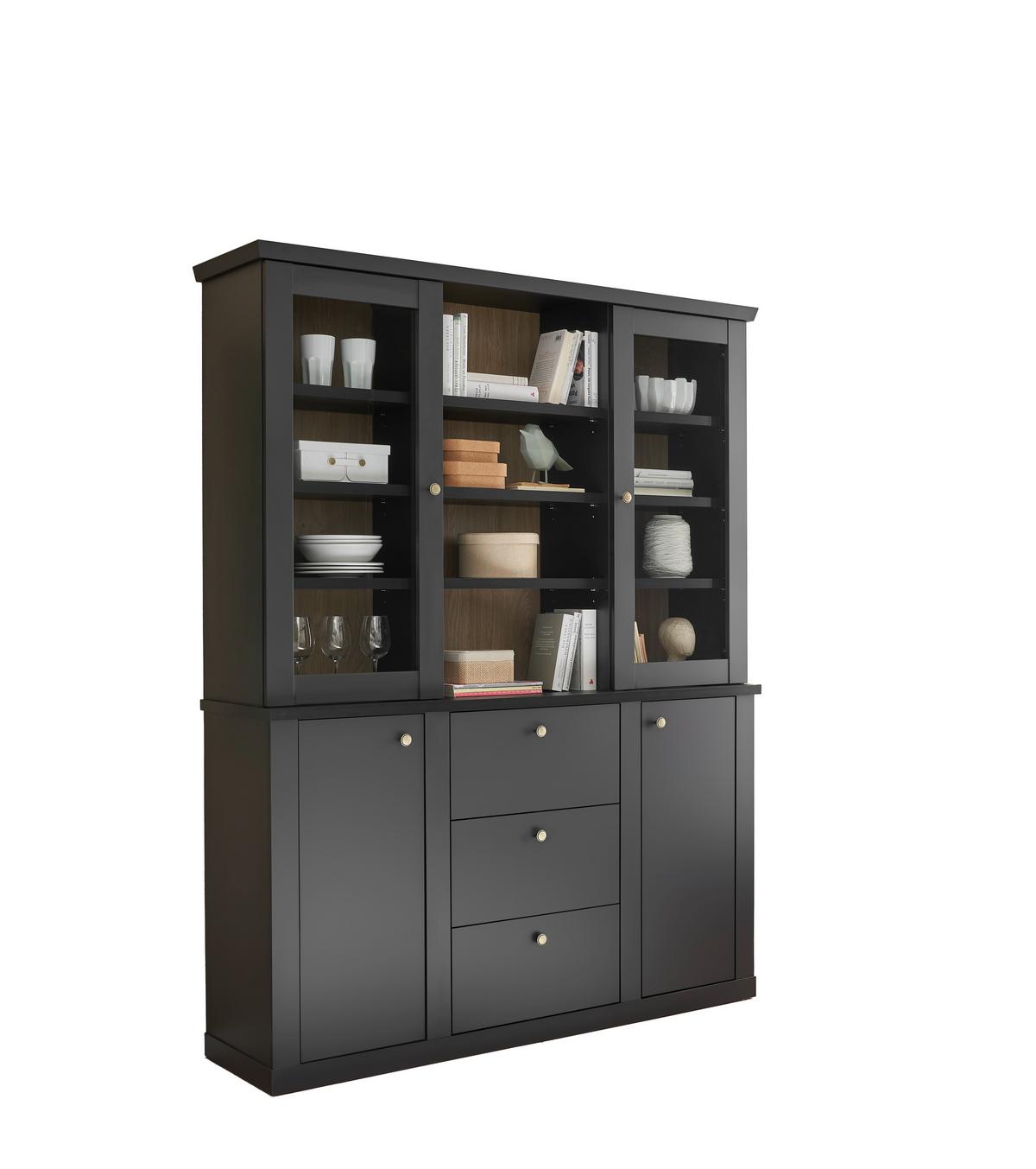 Buffet Lincoln Schwarz/Eichefarben B: 158cm - Eichefarben/Schwarz, Design, Holzwerkstoff (158/201/42cm) - MID.YOU