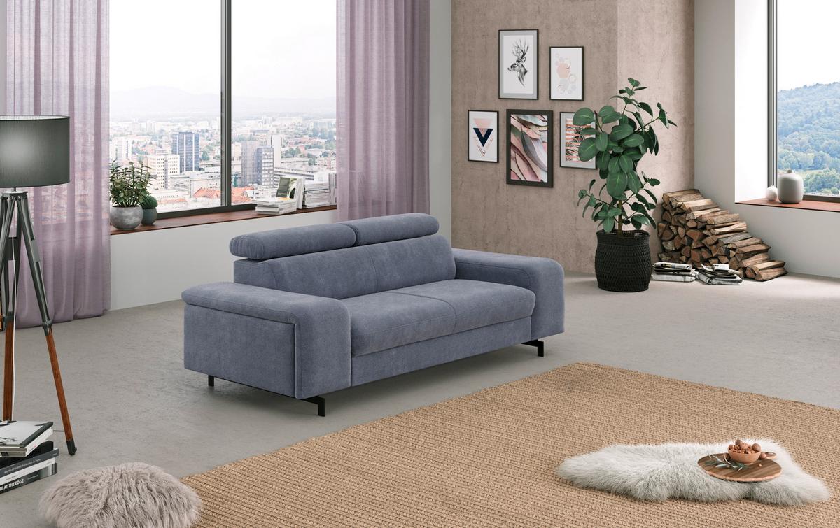 3-sitzer-sofa Emma Mit Liegefunktion Blau B: 217 Cm - Blau/Schwarz, Textil (217/81/100cm) - MID.YOU