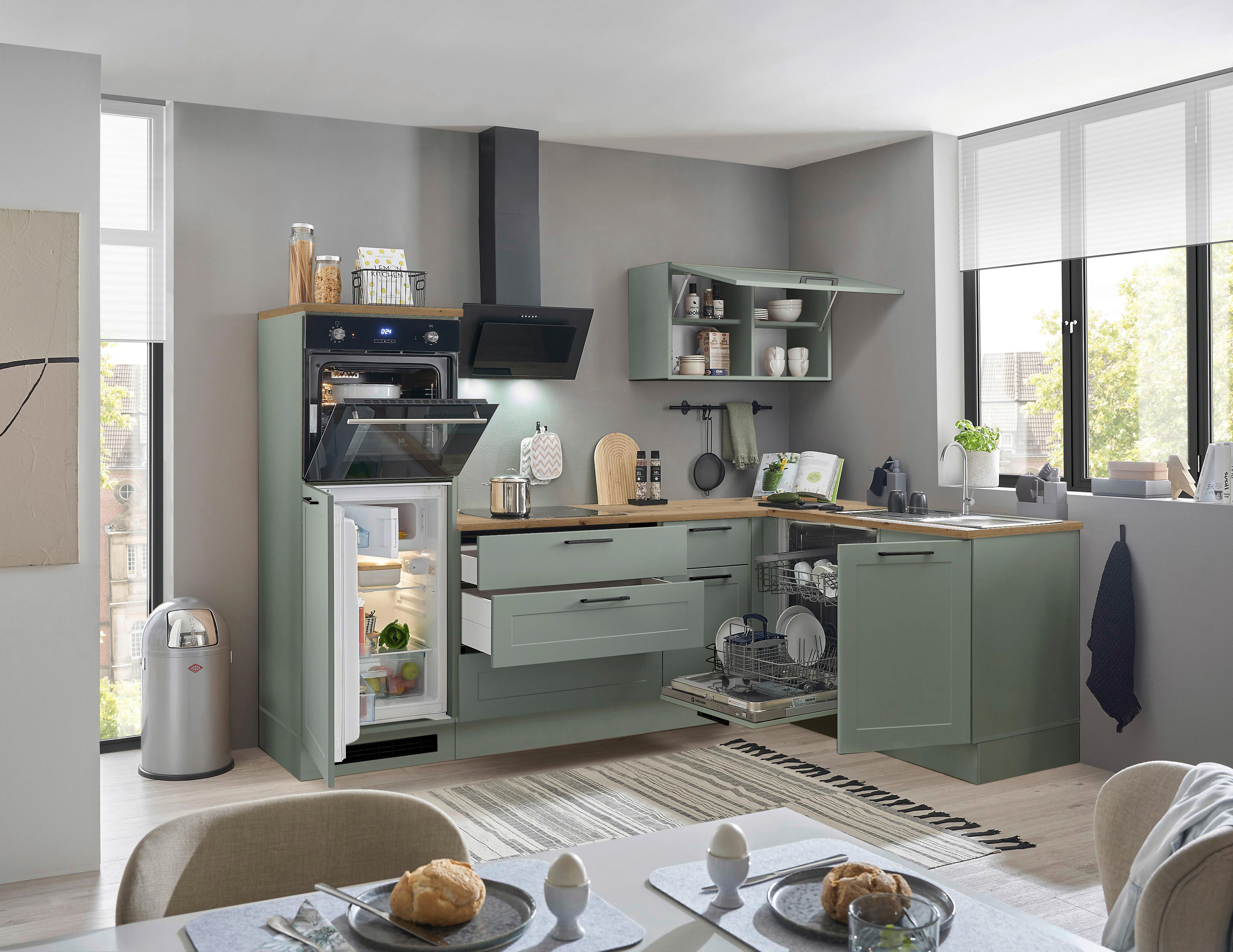 Eckküche Marseille Grün/eiche Dekor S: 260x175 Cm - Eiche Artisan/Grün, Design, Holzwerkstoff (260/175cm) - MID.YOU