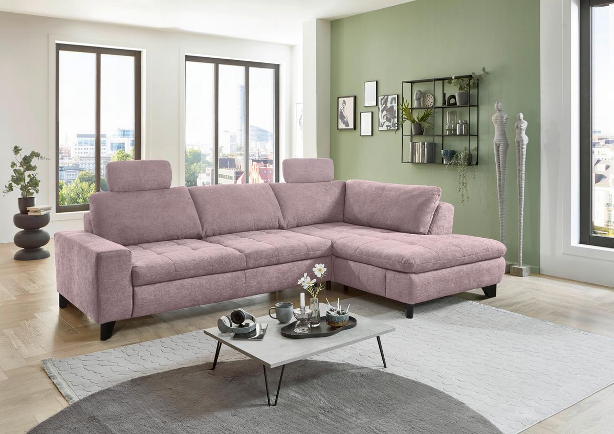 Rohová sedačka LANDO, pravá, ružová ženilka PIA,s funkciami - čierna/ružová, Modern, kov/textil (289/197cm) - Premium Living