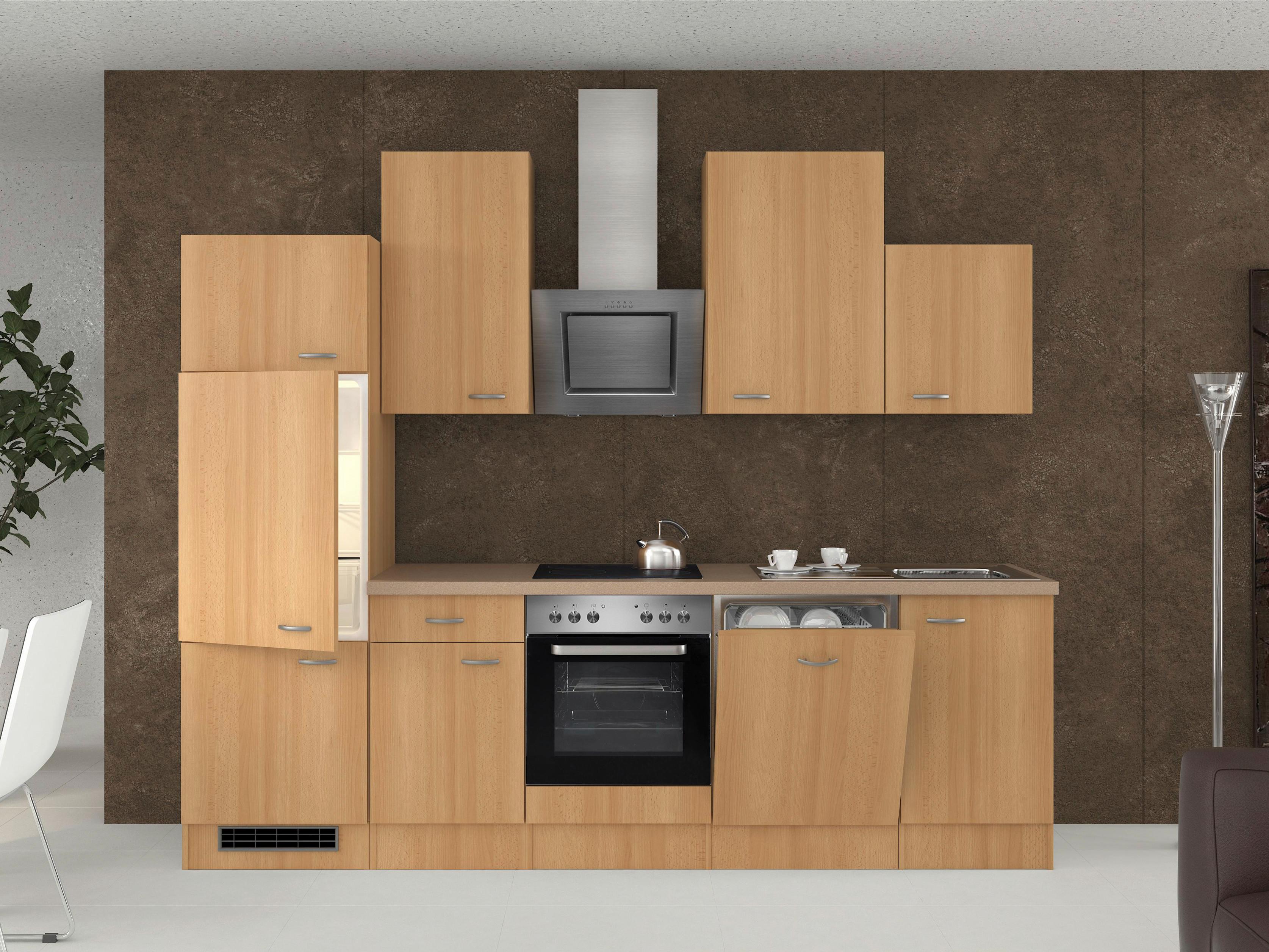 Küchenzeile Nano mit Geräten 280 cm Buche/Creme Dekor