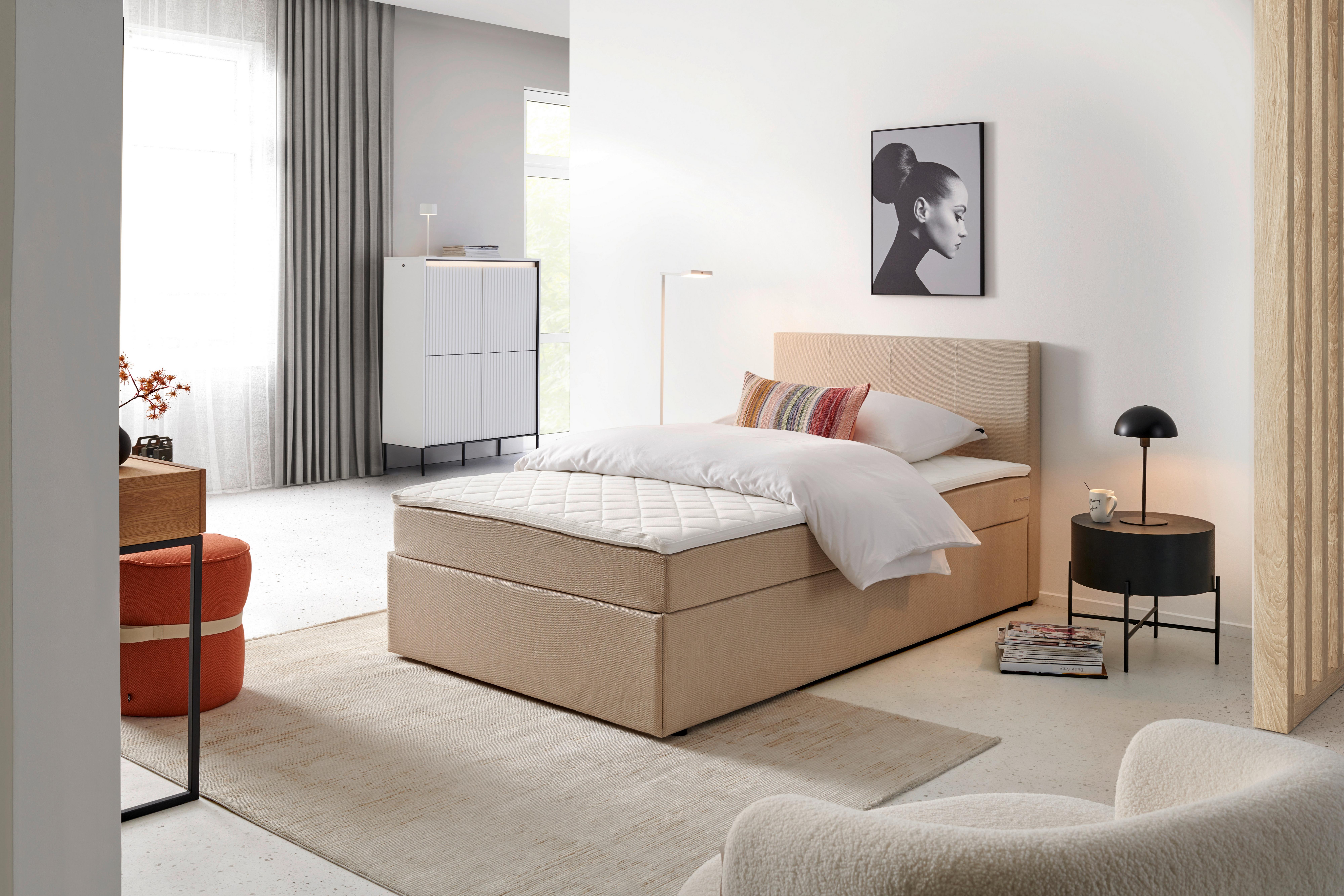 Boxbett mit Topper 120x200 Carolina - Sandfarben/Schwarz, KONVENTIONELL, Holz/Textil (120/200cm) - P & B