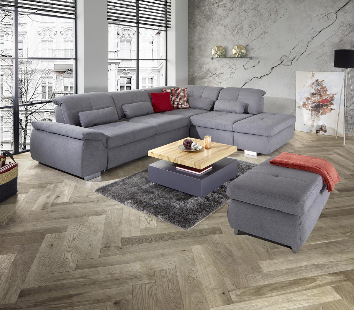 Ecksofa mit Schlaffunktion Paso, Webstoff - Chromfarben/Grau, MODERN, Textil (315/260cm) - Luca Bessoni