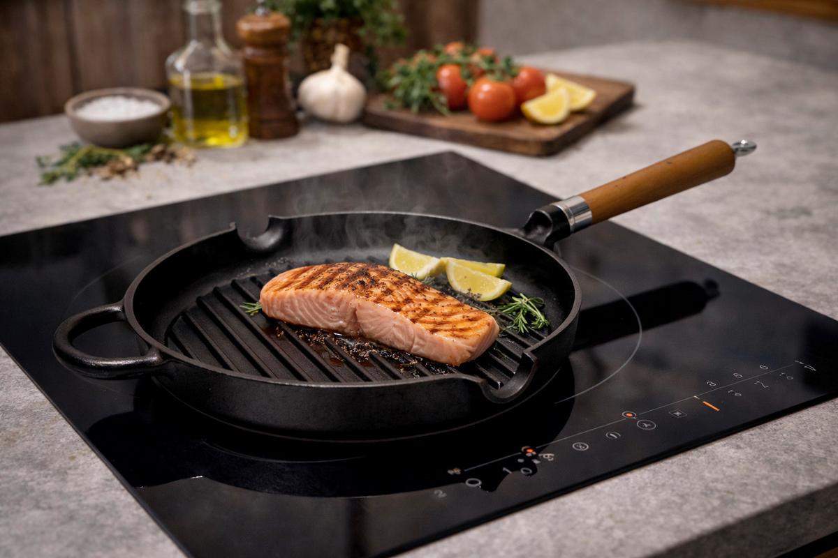 GRILLPFANNE D: 28 cm mit Buchenholzgriff - Schwarz/Braun, Basics, Holz/Metall (57/28/8cm)