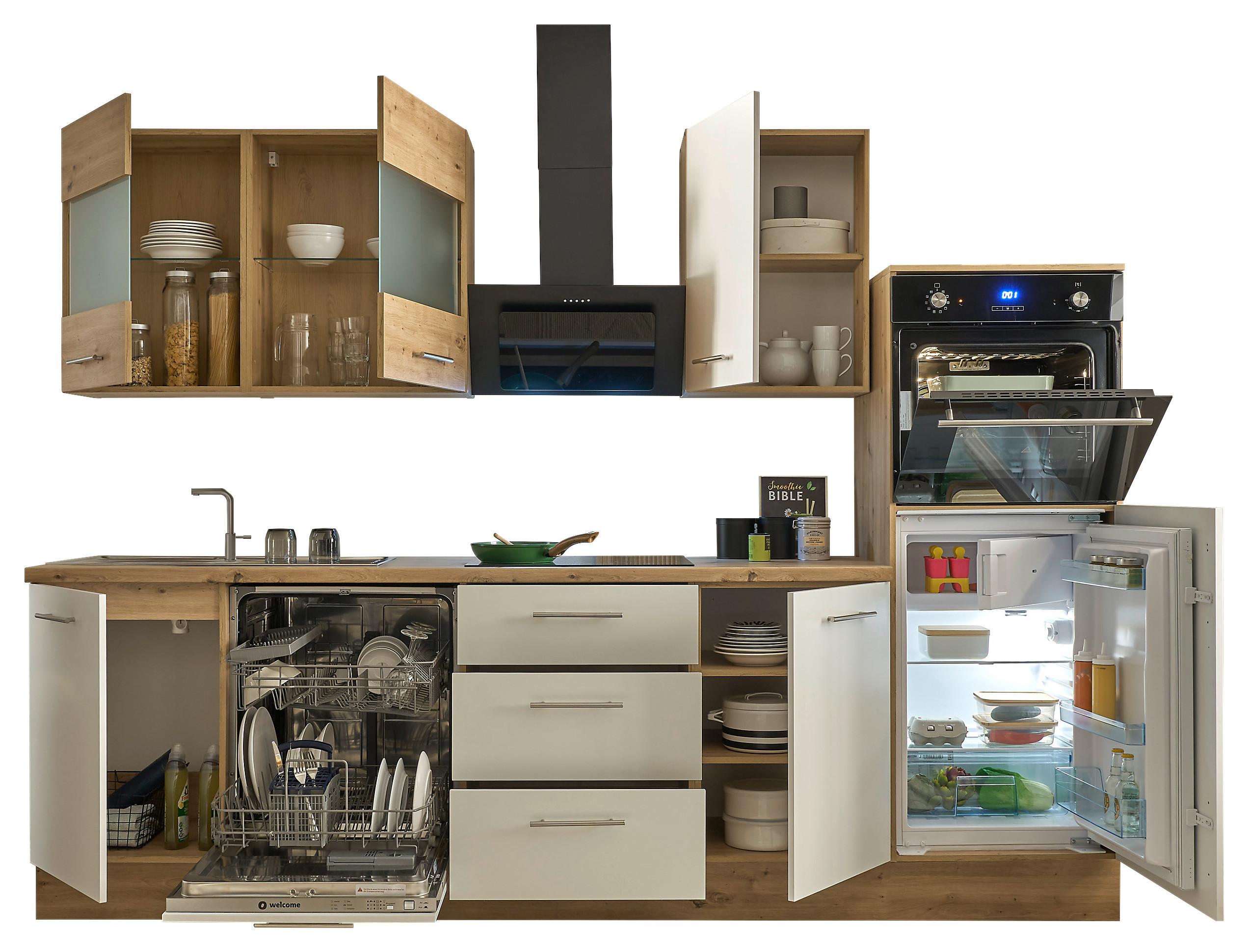 Küchenblock Capri Weiß/eiche Dekor B: 280 Cm - Weiß/Eiche Artisan, Basics, Glas/Holzwerkstoff (280cm) - MID.YOU