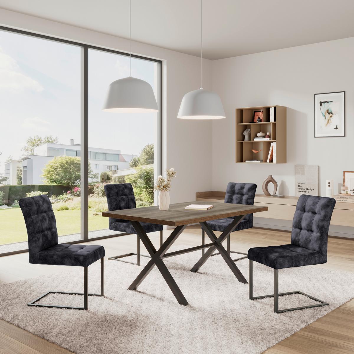 Étkezőasztal Bonny T - tölgyfa színű/antracit, Konventionell, faalapú anyag/fém (140/75/90cm)